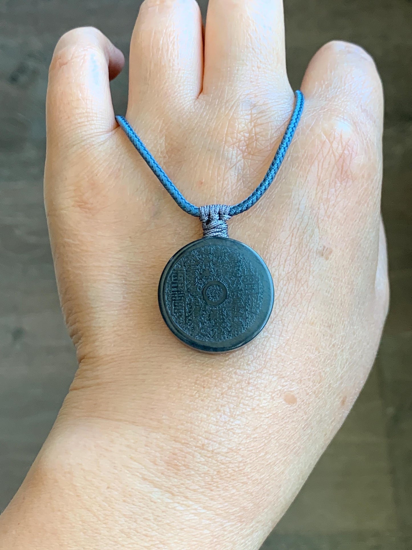 Natural Guatemalan Icy Translucent Wuji Jade Jadeite Mountain Ghost Eight Trigrams Coin Pendant Rope Necklace 天然冰危乌鸡翡翠精工山鬼币吊坠 PSG81B