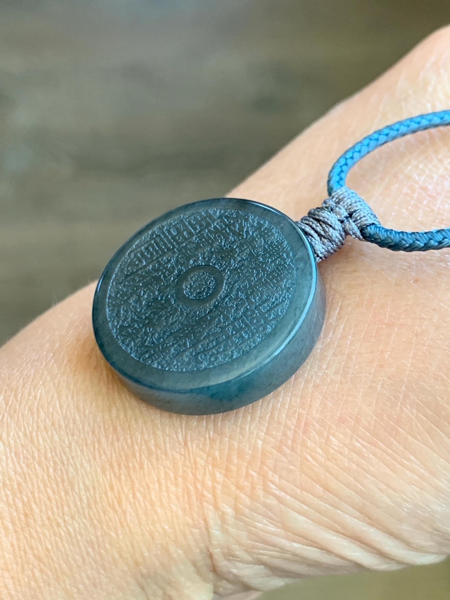 Natural Guatemalan Icy Translucent Wuji Jade Jadeite Mountain Ghost Eight Trigrams Coin Pendant Rope Necklace 天然冰危乌鸡翡翠精工山鬼币吊坠 PSG81B