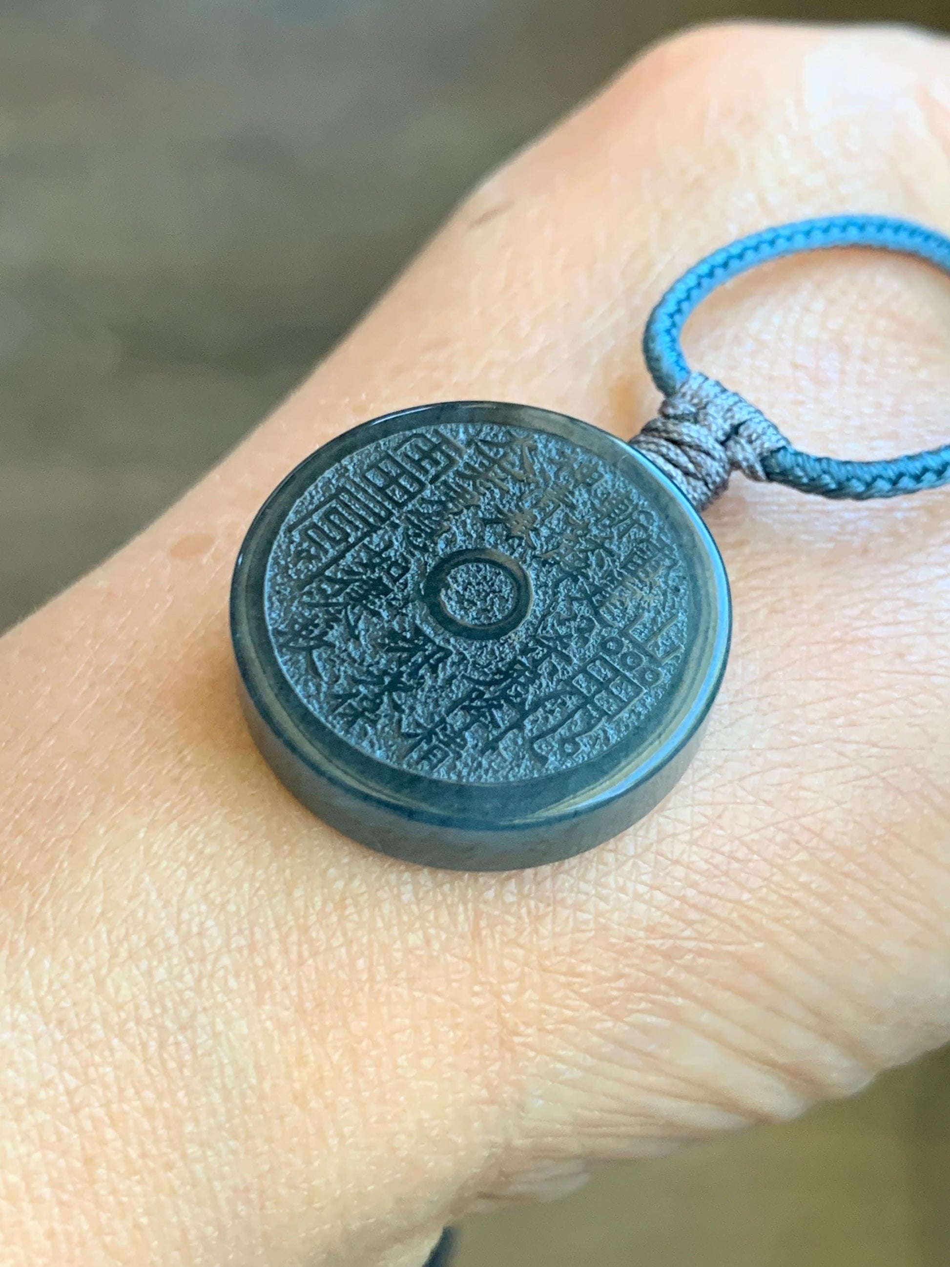 Natural Guatemalan Icy Translucent Wuji Jade Jadeite Mountain Ghost Eight Trigrams Coin Pendant Rope Necklace 天然冰危乌鸡翡翠精工山鬼币吊坠 PSG81B