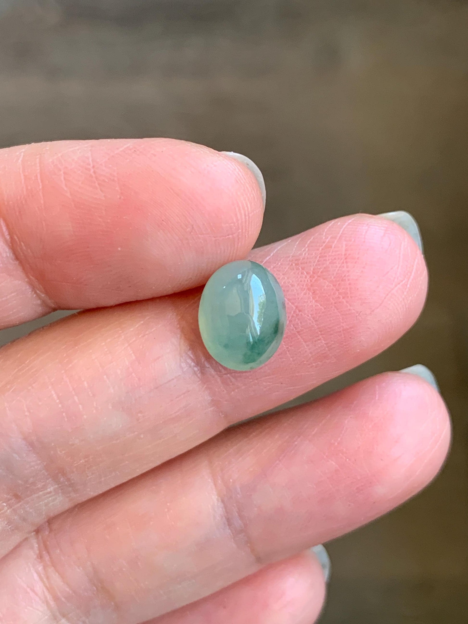 Natural Grade A Icy Highly Translucent Gelatinous Green Marbled Jade Jadeite Oval Cabochon Loose Stone 10.1x7.8x5.7mm 天然冰胶飘花翡翠椭圆蛋面 XPM66