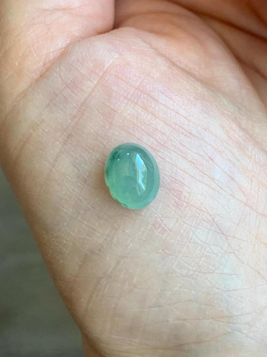 Natural Grade A Icy Highly Translucent Gelatinous Green Marbled Jade Jadeite Oval Cabochon Loose Stone 10.1x7.8x5.7mm 天然冰胶飘花翡翠椭圆蛋面 XPM66