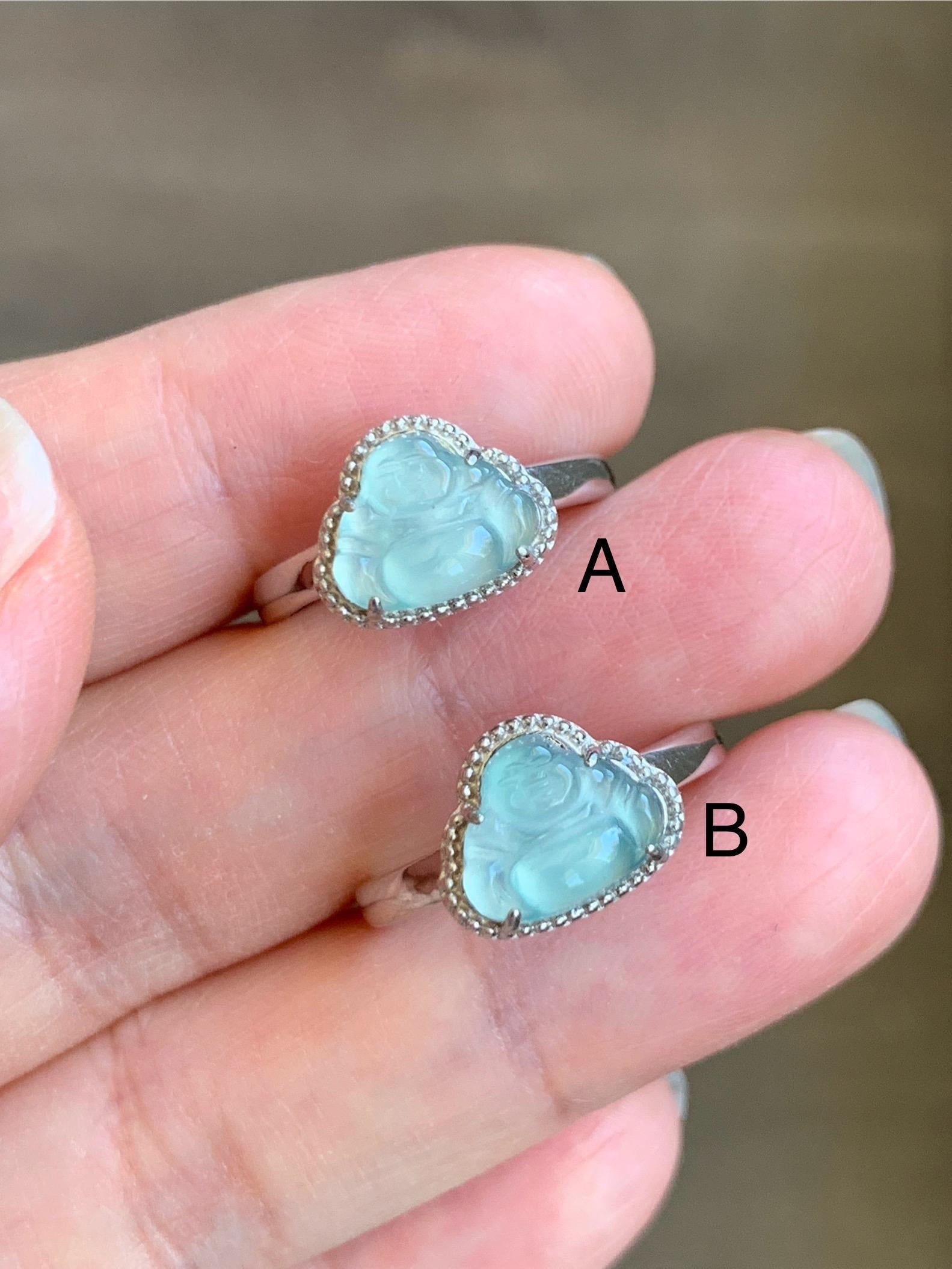 Natural Guatemalan Garde A Icy Highly Translucent Pastel Blue Jadeite Petite Buddha Ring Sterling Silver Adjustable 天然高冰危浅蓝翡翠小佛公银镶戒指 WLP55