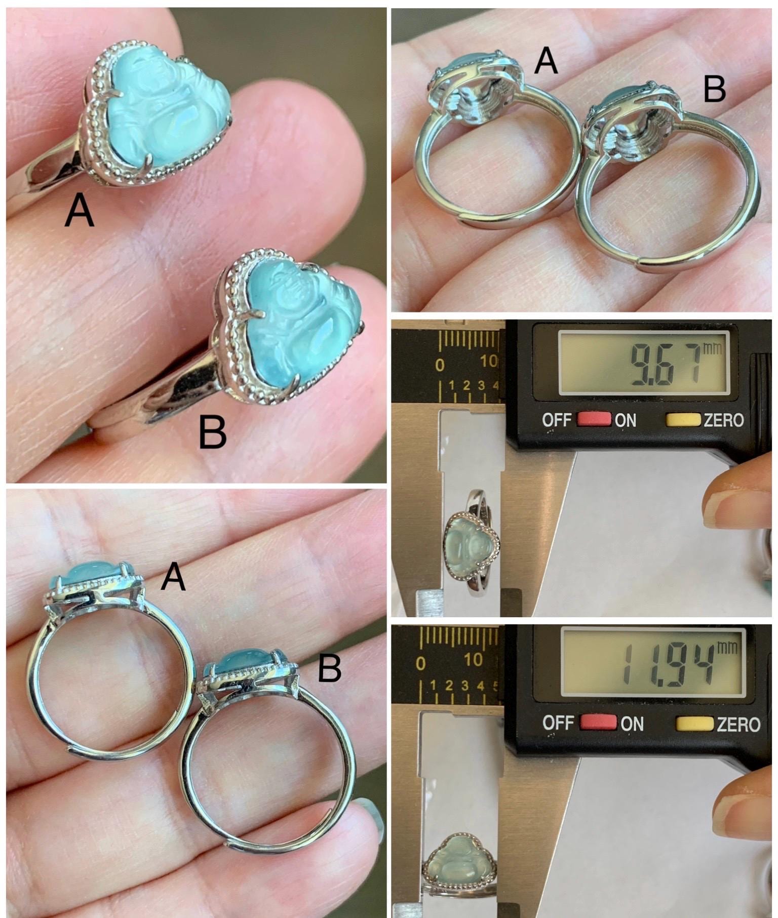 Natural Guatemalan Garde A Icy Highly Translucent Pastel Blue Jadeite Petite Buddha Ring Sterling Silver Adjustable 天然高冰危浅蓝翡翠小佛公银镶戒指 WLP55
