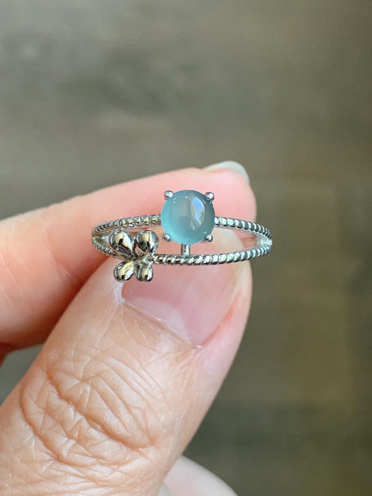 Natural Grade A Guatemalan Icy Highly Translucent Pastel Blue Jadeite Ring Sterling Silver Size 7 Adjustable 天然冰危淡蓝翡翠开口银镶戒指 MWL150A