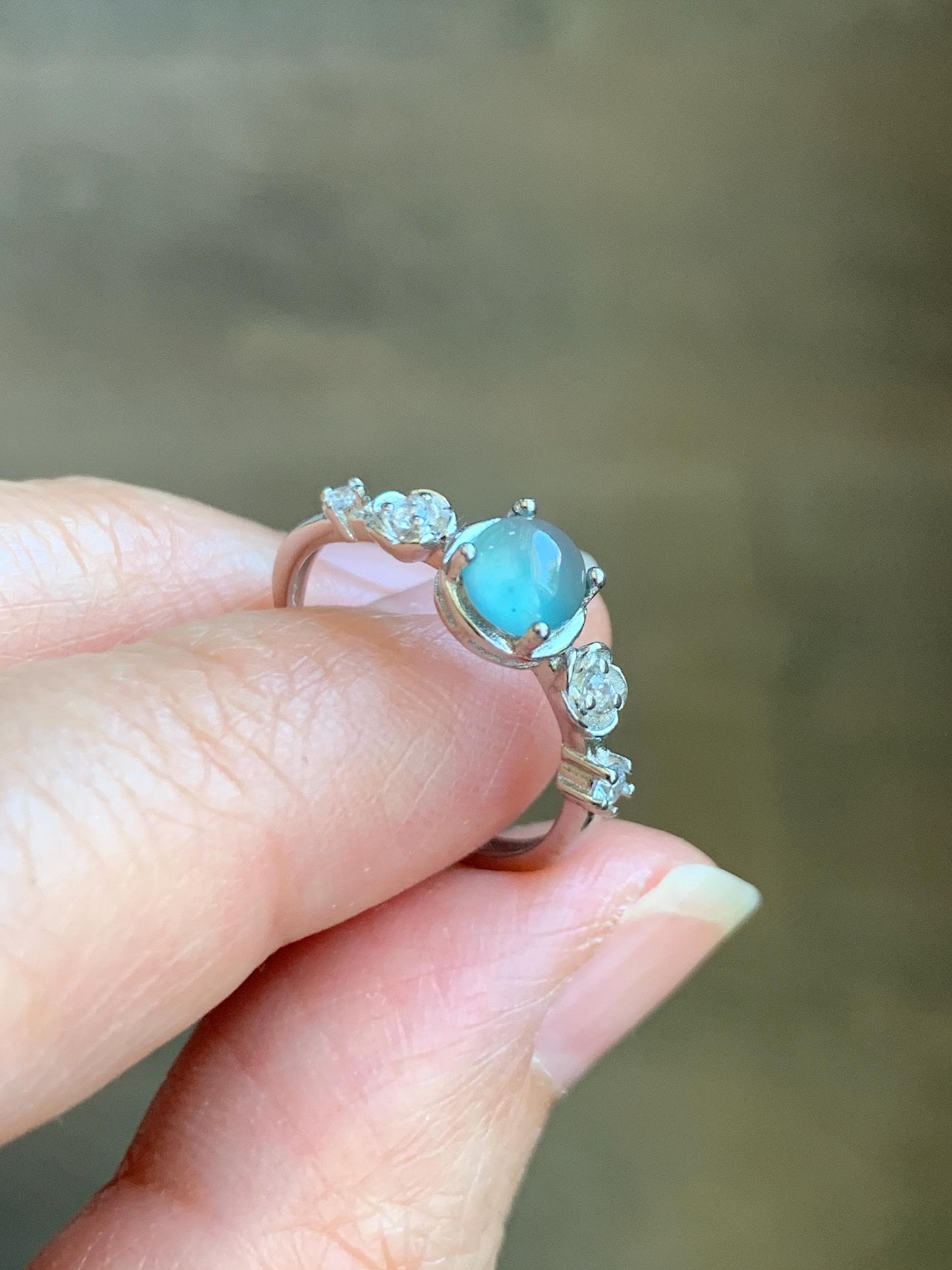 Natural Grade A Guatemalan Icy Highly Translucent Pastel Blue Jadeite Bypass Ring Sterling Silver Size 7 Adjustable 天然冰危淡蓝翡翠开口银镶戒指 MWL150B