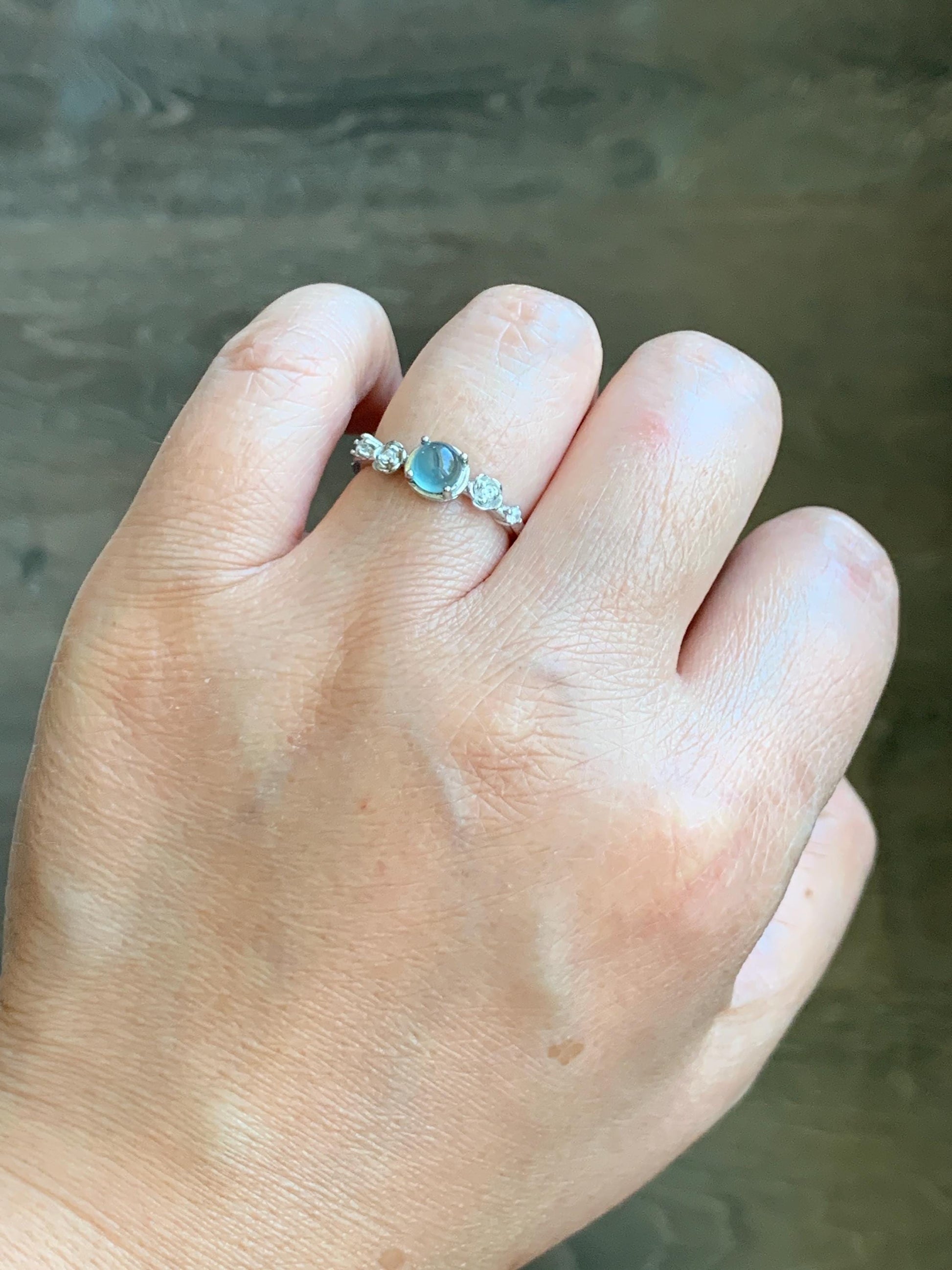 Natural Grade A Guatemalan Icy Highly Translucent Pastel Blue Jadeite Bypass Ring Sterling Silver Size 7 Adjustable 天然冰危淡蓝翡翠开口银镶戒指 MWL150B