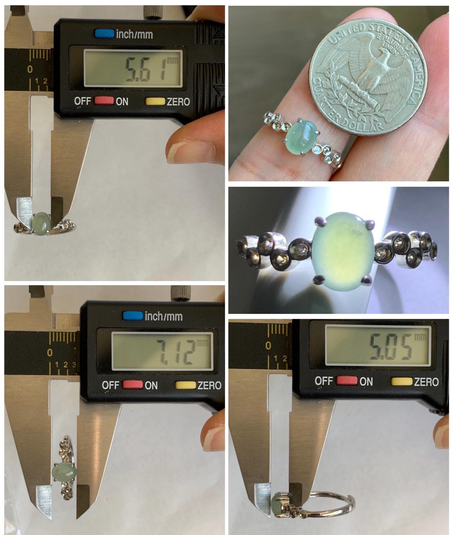 Natural Grade A Icy Highly Translucent Pastel Light Green Jade Jadeite Ring Sterling Silver Size 6.75 US Adjustable 天然起冰起光晴色翡翠银镶戒指 XMQ55A