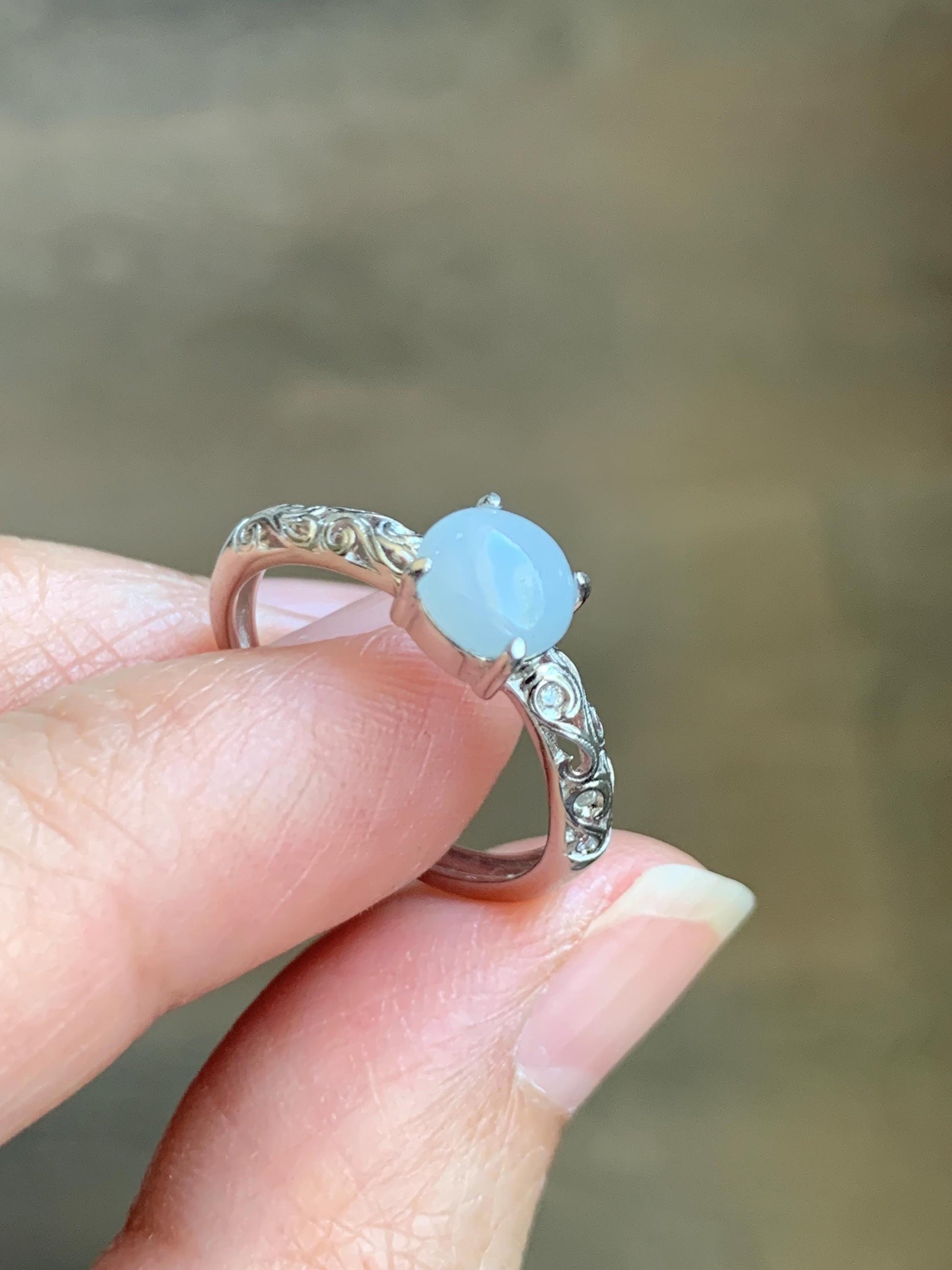 Natural Grade A Icy Translucent Pastel Lavender Undertone Jade Jadeite Ring Sterling Silver Size 7 US Adjustable 天然淡紫底翡翠银镶戒指 XMQ55D