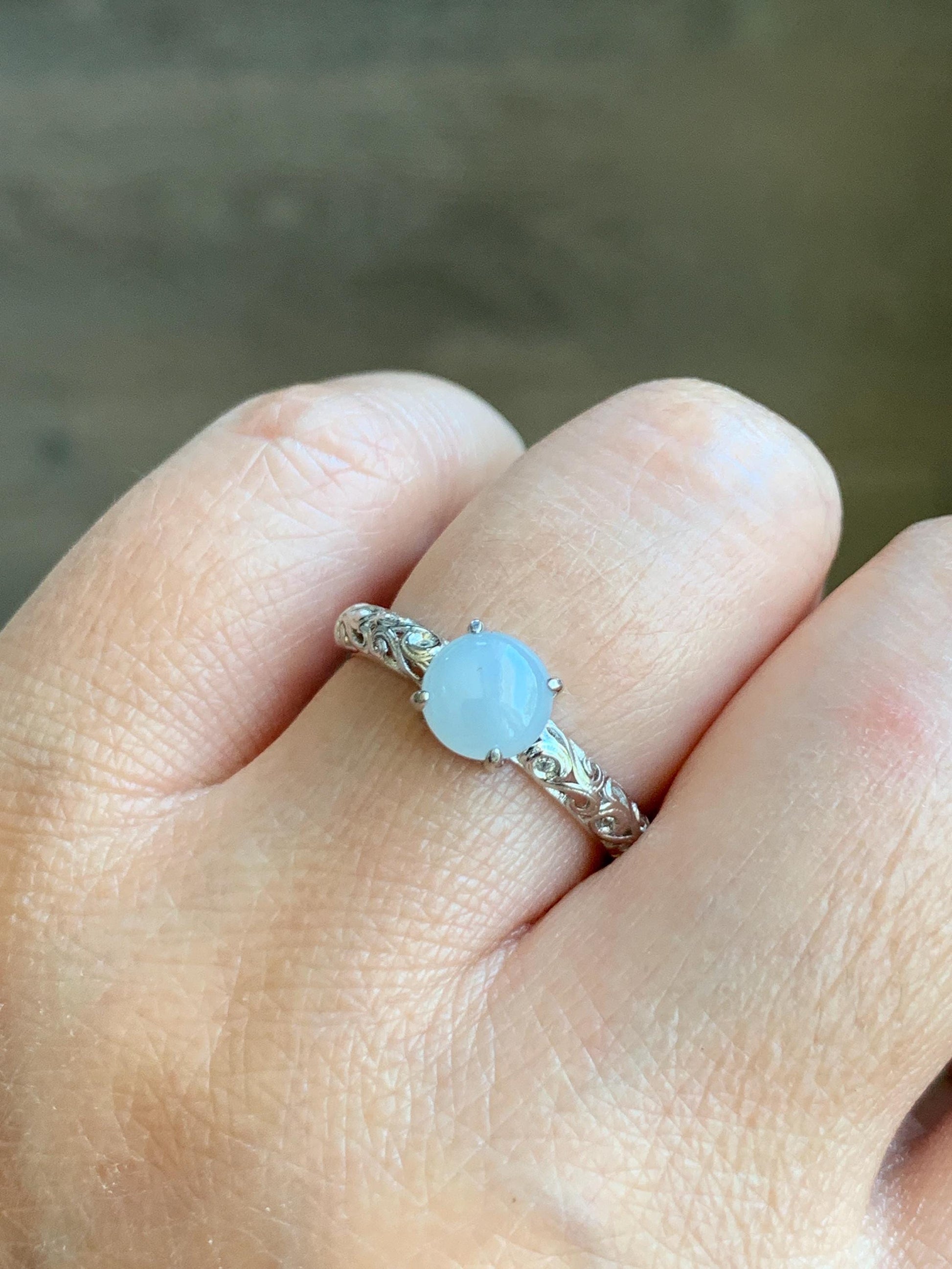 Natural Grade A Icy Translucent Pastel Lavender Undertone Jade Jadeite Ring Sterling Silver Size 7 US Adjustable 天然淡紫底翡翠银镶戒指 XMQ55D