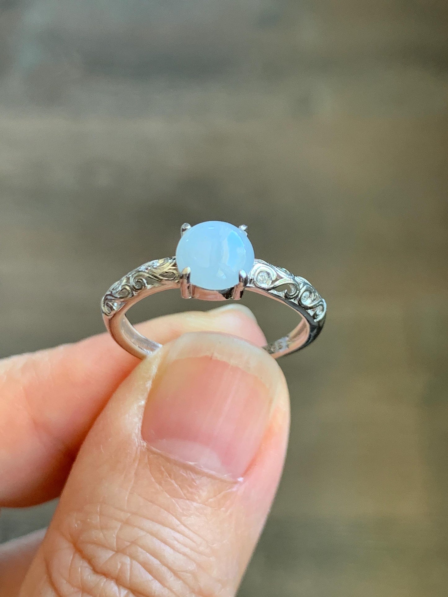 Natural Grade A Icy Translucent Pastel Lavender Undertone Jade Jadeite Ring Sterling Silver Size 7 US Adjustable 天然淡紫底翡翠银镶戒指 XMQ55D