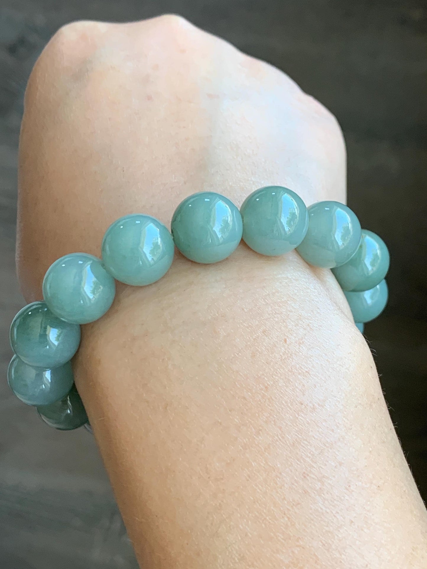 Natural Grade A Icy Translucent Pastel Dusty Green Jade Jadeite Large Beads Beaded Bracelet Stretchy 7.5” 58g 天然冰细糯油青翡翠大卡手串 MYQ650C
