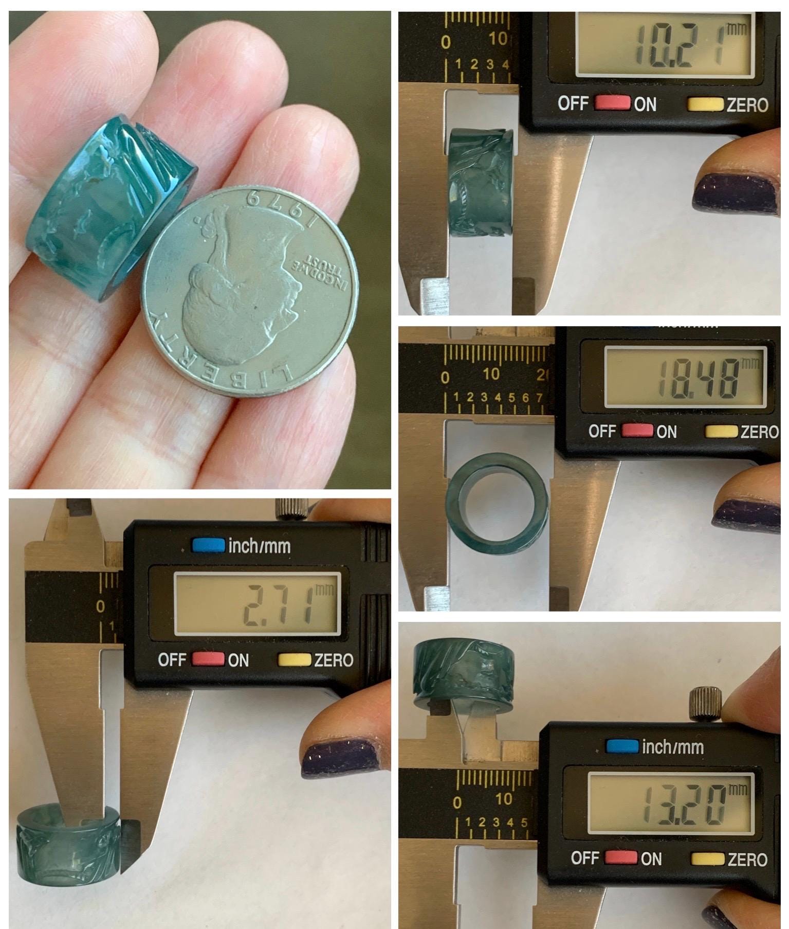 Natural Grade A Guatemalan Icy Highly Translucent Dark Teal Blue Jade Jadeite Engraved Shan Shui Band Ring Pendant 4g 天然冰危深蓝翡翠山水跑环吊坠 WQL66A