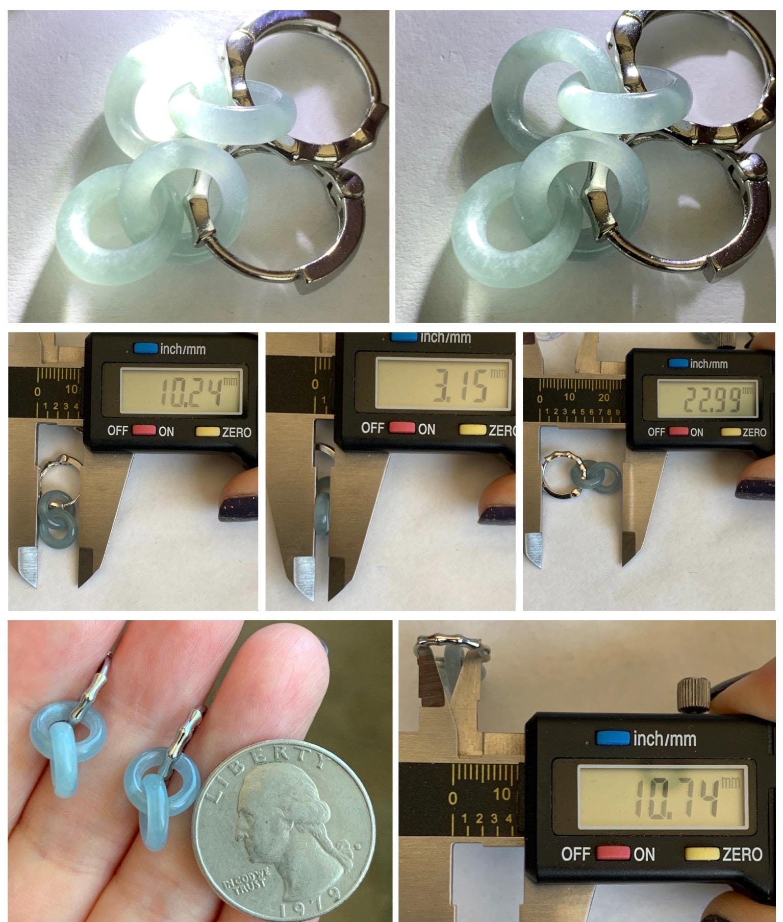 Natural Grade A Guatemalan Icy Translucent Pastel Dusty Blue Jadeite Interlocking Rings Hoop Earrings White Gold Plated 天然冰危淡蓝翡翠环环相扣耳包 HHZ76