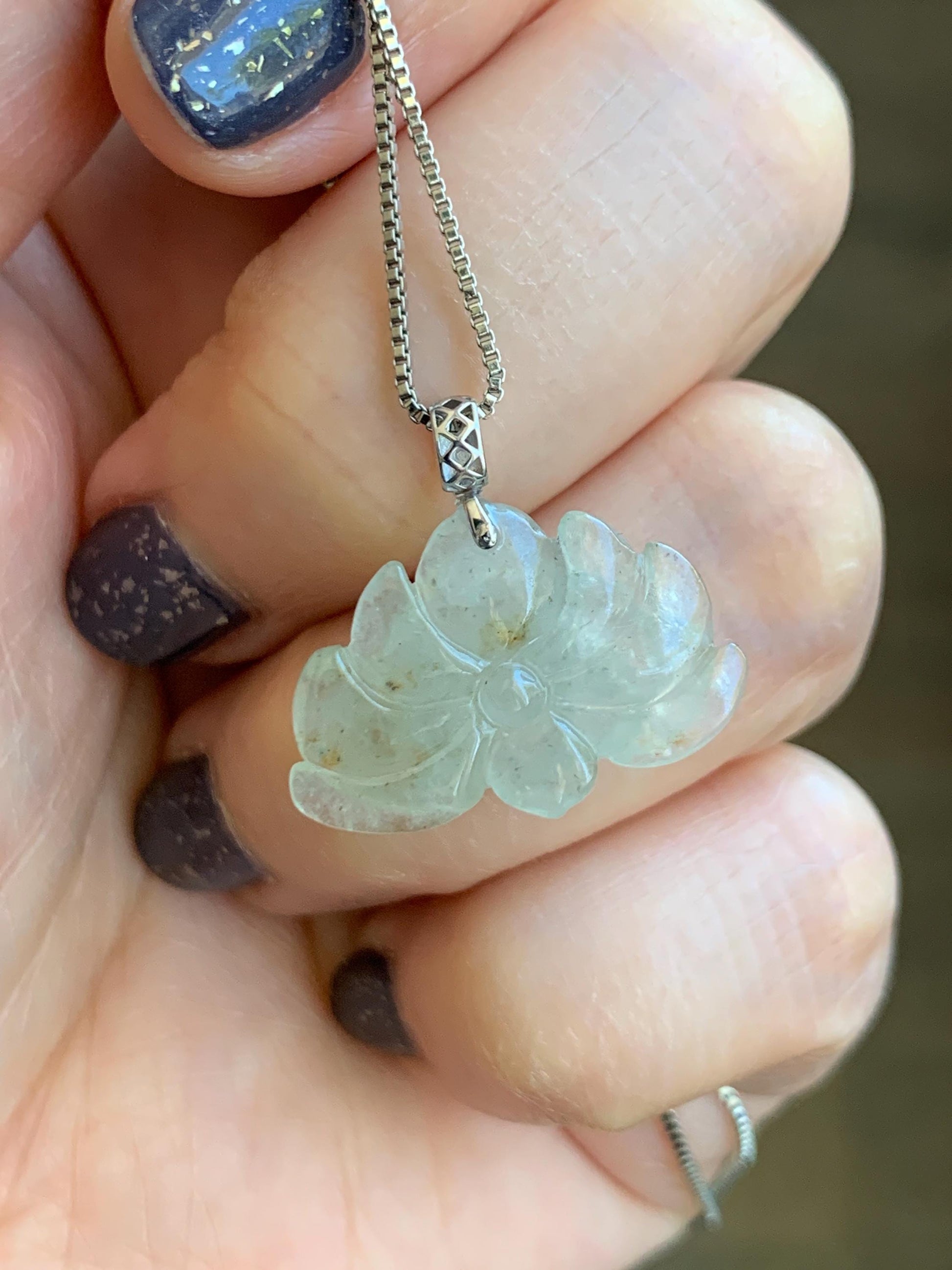 Grade A Natural Icy Highly Translucent Beige Golden Marbled Jadeite Lotus Flower Petite Pendant 18K White Gold 天然冰糖黄撒金翡翠迷你莲花镶嵌吊坠 BTM220