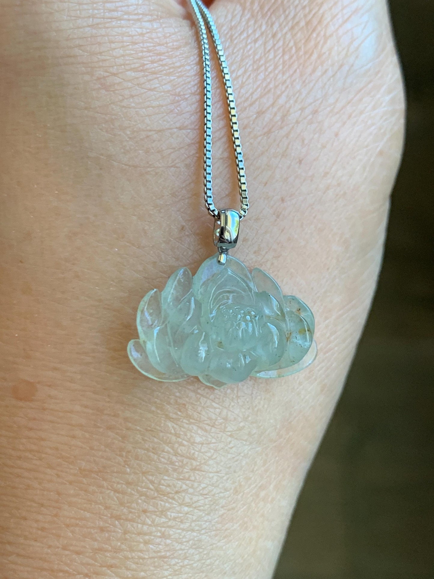 Grade A Natural Icy Highly Translucent Beige Golden Marbled Jadeite Lotus Flower Petite Pendant 18K White Gold 天然冰糖黄撒金翡翠迷你莲花镶嵌吊坠 BTM220