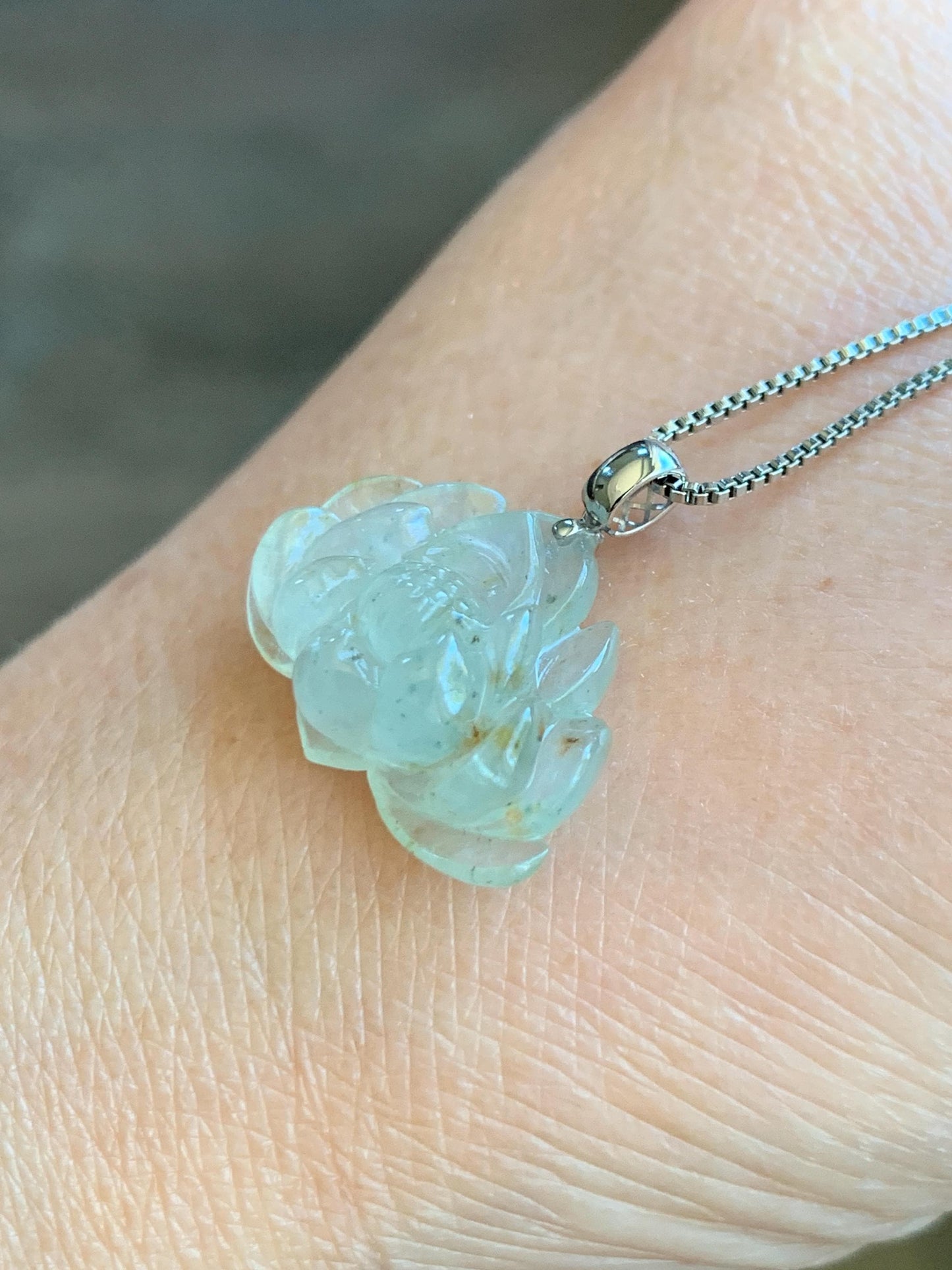 Grade A Natural Icy Highly Translucent Beige Golden Marbled Jadeite Lotus Flower Petite Pendant 18K White Gold 天然冰糖黄撒金翡翠迷你莲花镶嵌吊坠 BTM220
