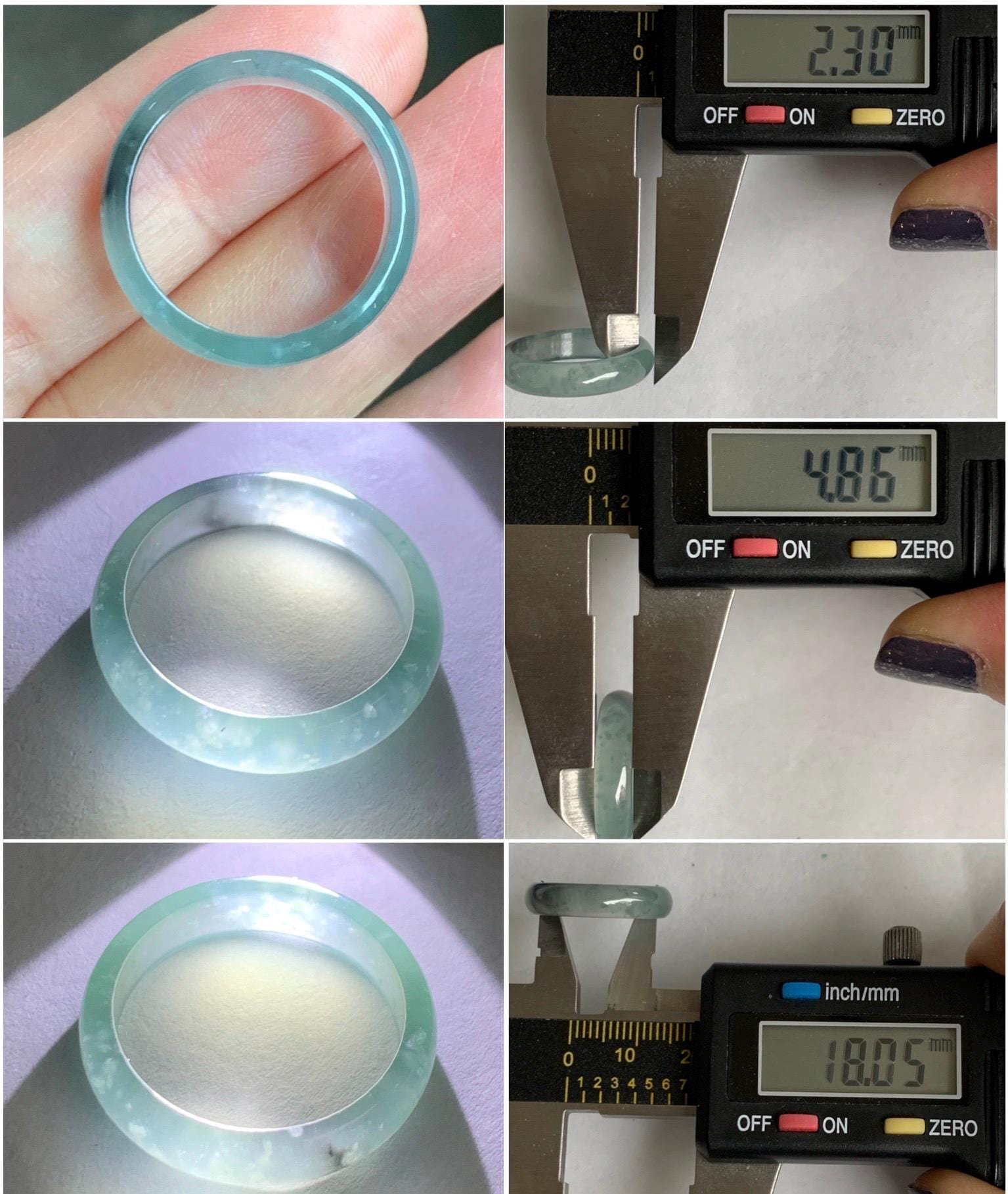 Natural Grade A Guatemalan Icy Highly Translucent Light Blue Wuji Jade Jadeite Band Ring Size 7.75 US 天然冰胶危淡蓝乌鸡翡翠戒圈 WWJ55D