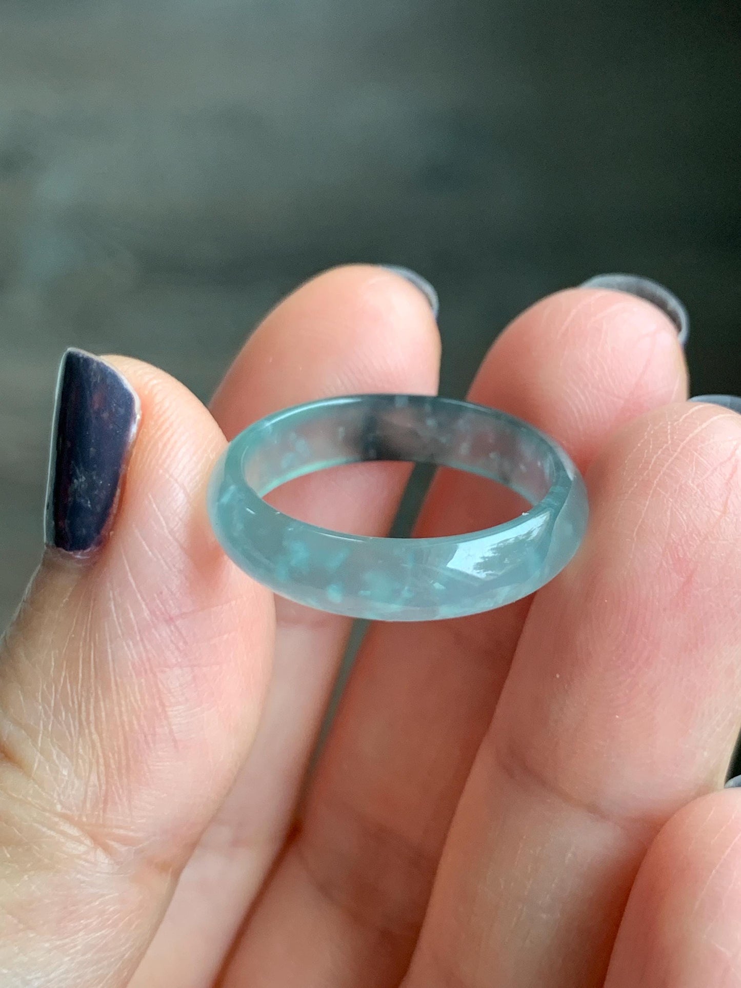 Natural Grade A Guatemalan Icy Highly Translucent Light Blue Wuji Jade Jadeite Band Ring Size 7.75 US 天然冰胶危淡蓝乌鸡翡翠戒圈 WWJ55D