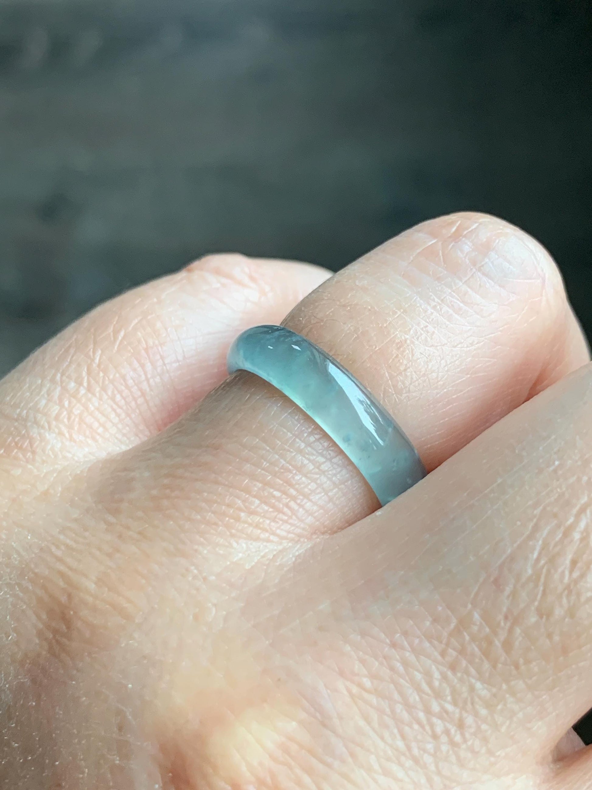 Natural Grade A Guatemalan Icy Highly Translucent Light Blue Wuji Jade Jadeite Band Ring Size 7.75 US 天然冰胶危淡蓝乌鸡翡翠戒圈 WWJ55D