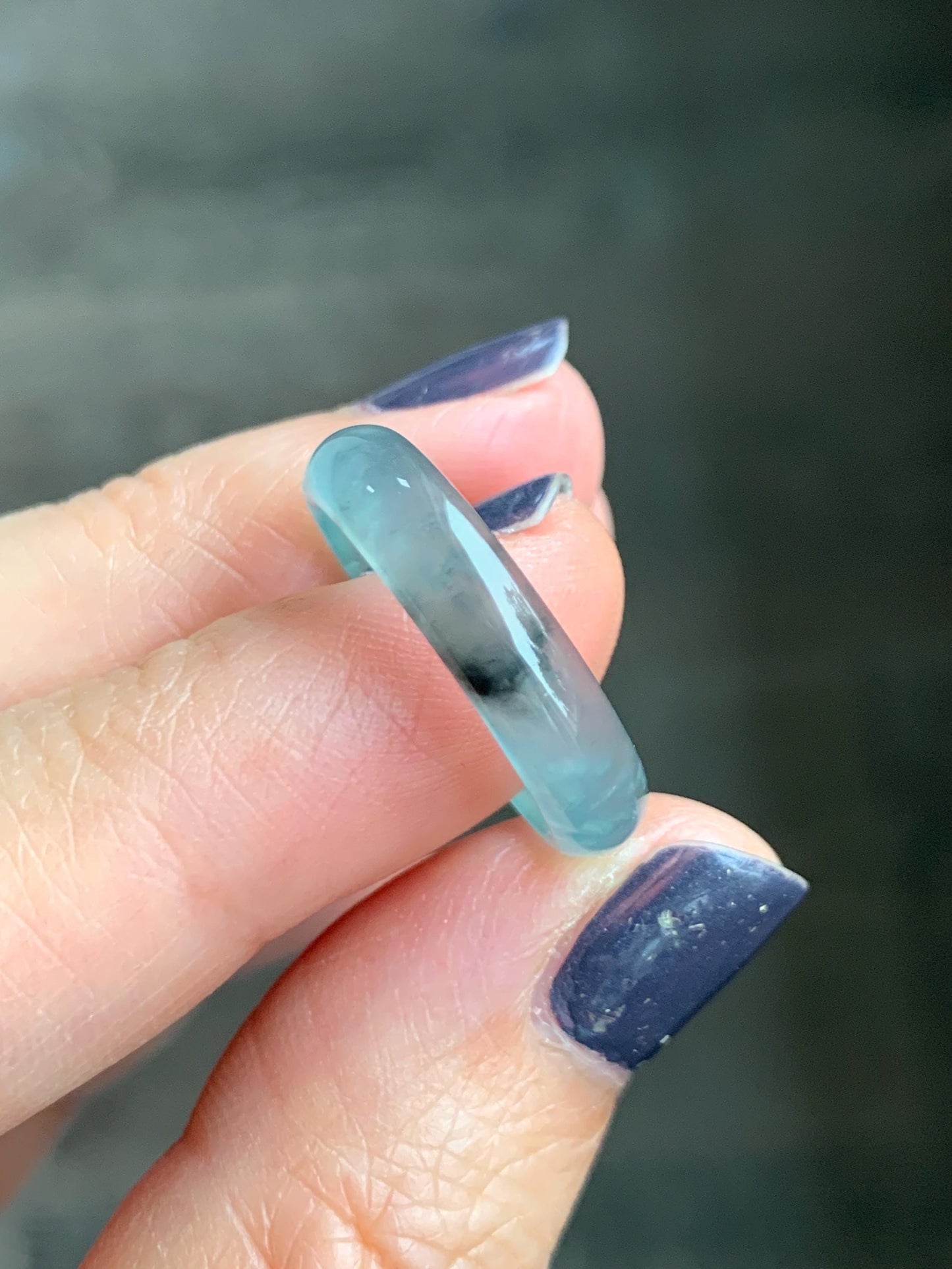 Natural Grade A Guatemalan Icy Highly Translucent Light Blue Wuji Jade Jadeite Band Ring Size 7.75 US 天然冰胶危淡蓝乌鸡翡翠戒圈 WWJ55D