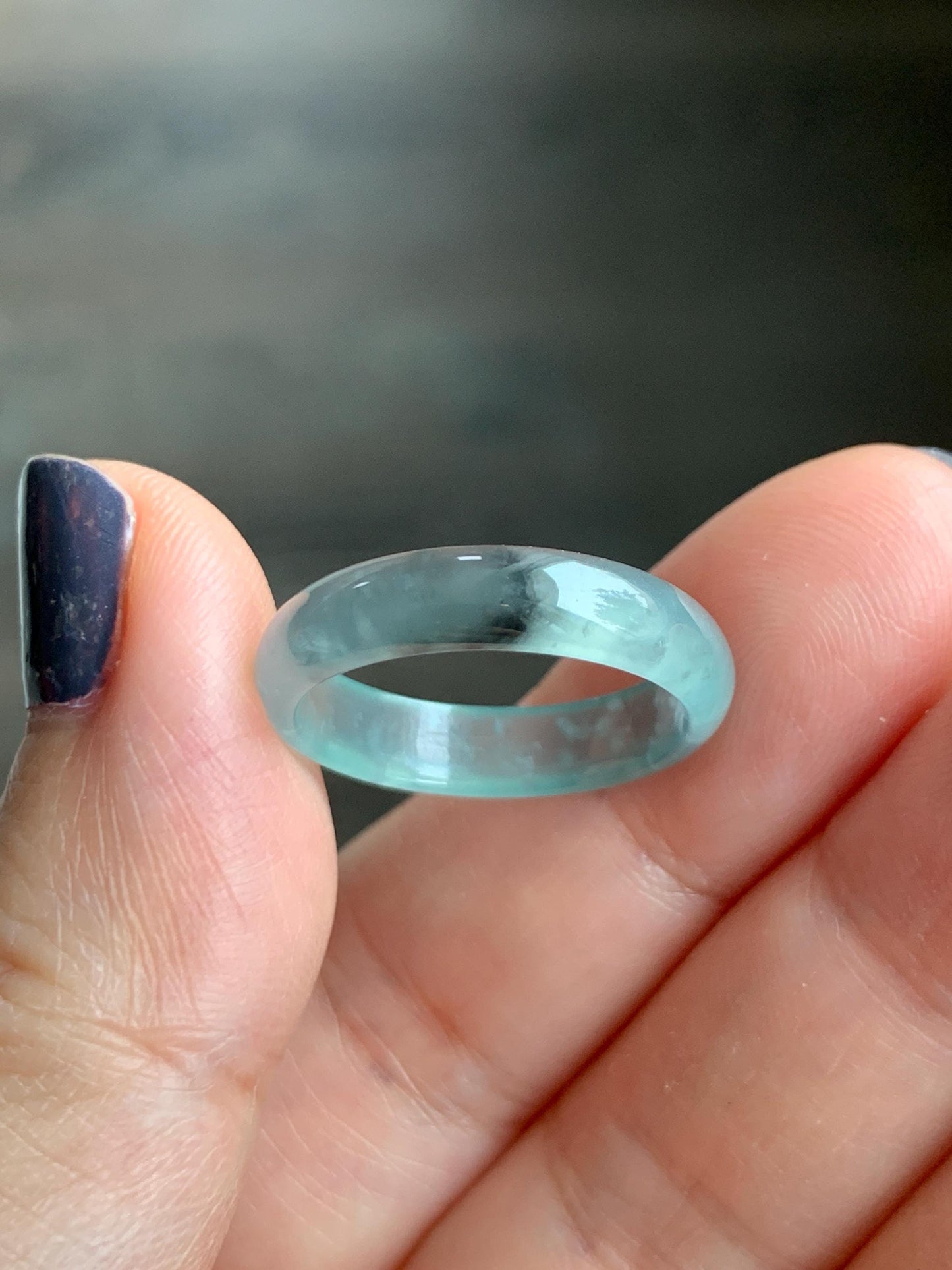 Natural Grade A Guatemalan Icy Highly Translucent Light Blue Wuji Jade Jadeite Band Ring Size 7.75 US 天然冰胶危淡蓝乌鸡翡翠戒圈 WWJ55D