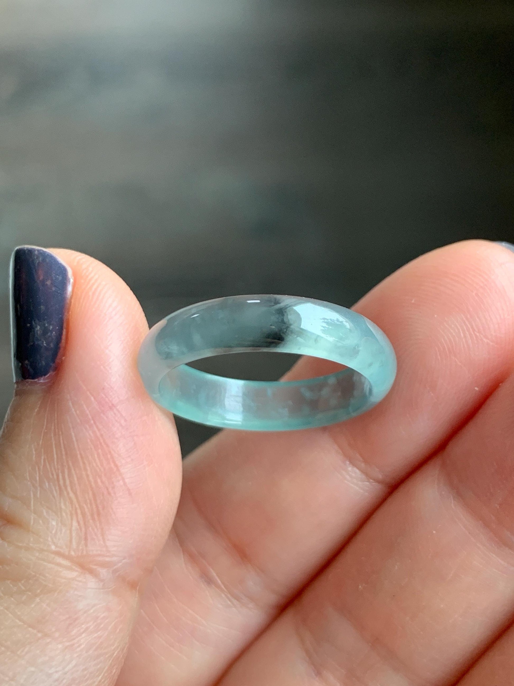 Natural Grade A Guatemalan Icy Highly Translucent Light Blue Wuji Jade Jadeite Band Ring Size 7.75 US 天然冰胶危淡蓝乌鸡翡翠戒圈 WWJ55D