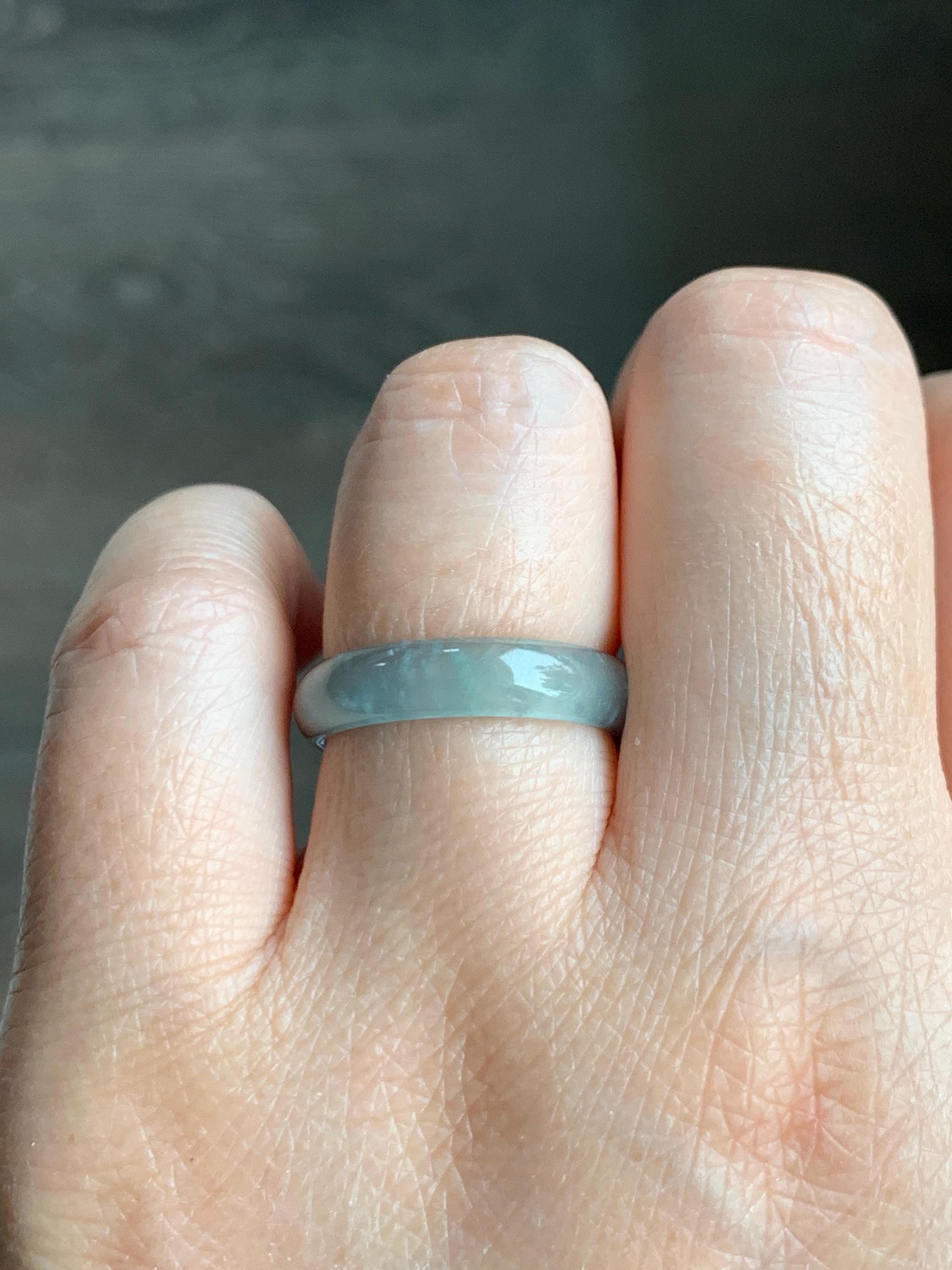 Natural Grade A Guatemalan Icy Highly Translucent Light Blue Wuji Jade Jadeite Band Ring Size 7.75 US 天然冰胶危淡蓝乌鸡翡翠戒圈 WWJ55D