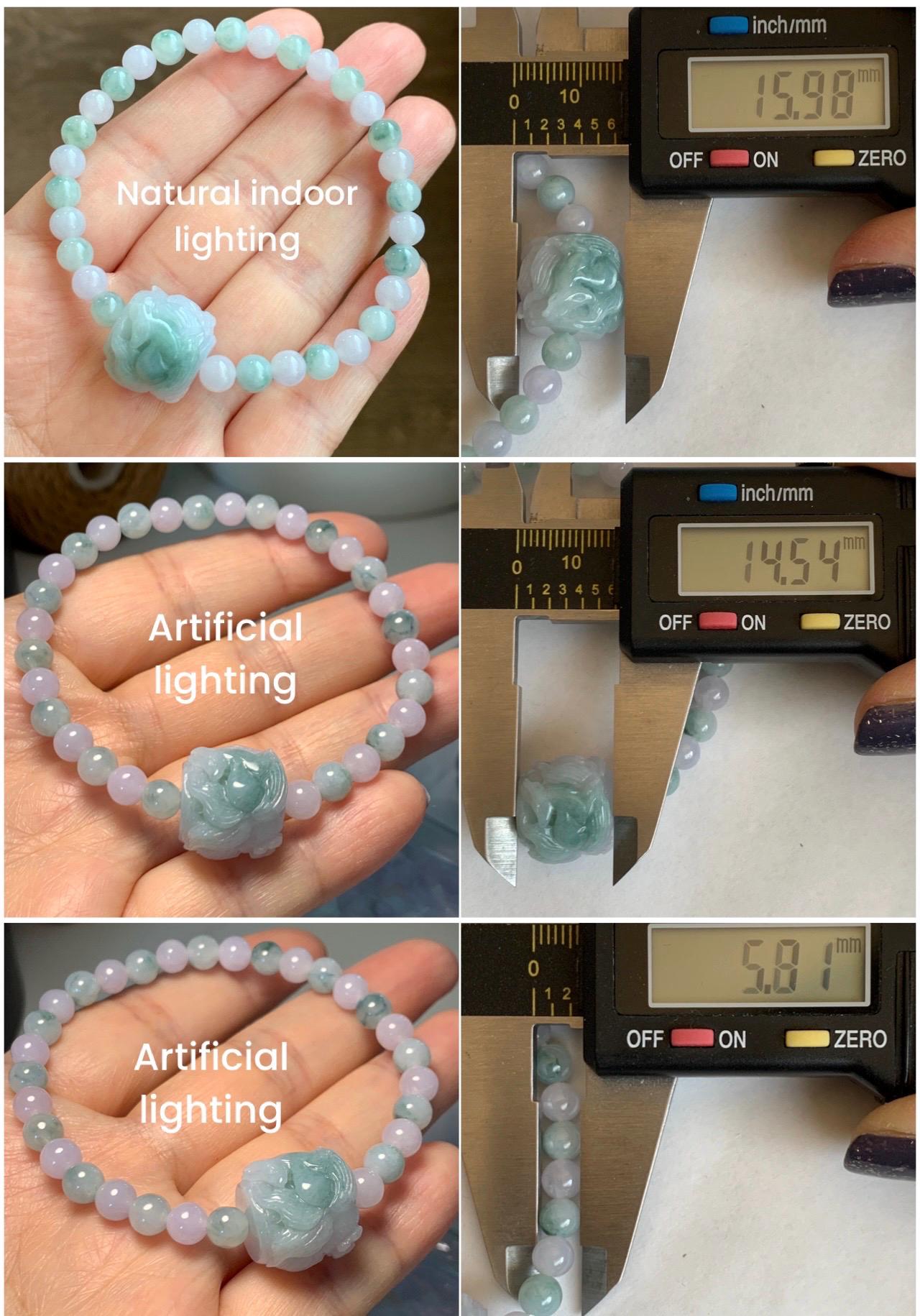 Natural Grade A Icy Translucent Pastel Purple & Green Jade Jadeite Carved Nine-Tailed Fox Beaded Bracelet 6.75” 17g 天然冰胶春彩翡翠九尾狐珠手串 MCC320