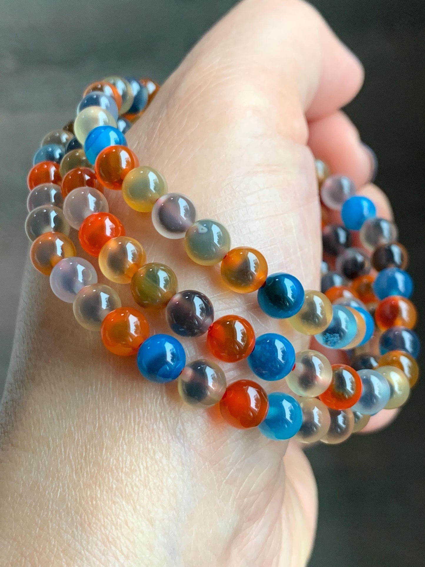 Certified Natural Multicolored Sugar Heart Candy Agate Beads Layered Beaded Bracelet 6mm 21” 28.87g 天然多宝糖心玛瑙圆珠手串 4110