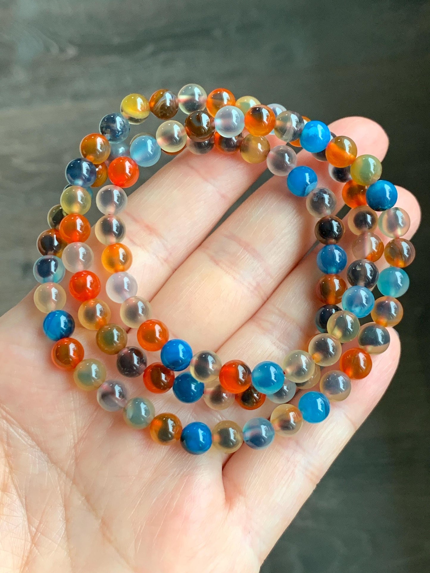 Certified Natural Multicolored Sugar Heart Candy Agate Beads Layered Beaded Bracelet 6mm 21” 28.87g 天然多宝糖心玛瑙圆珠手串 4110