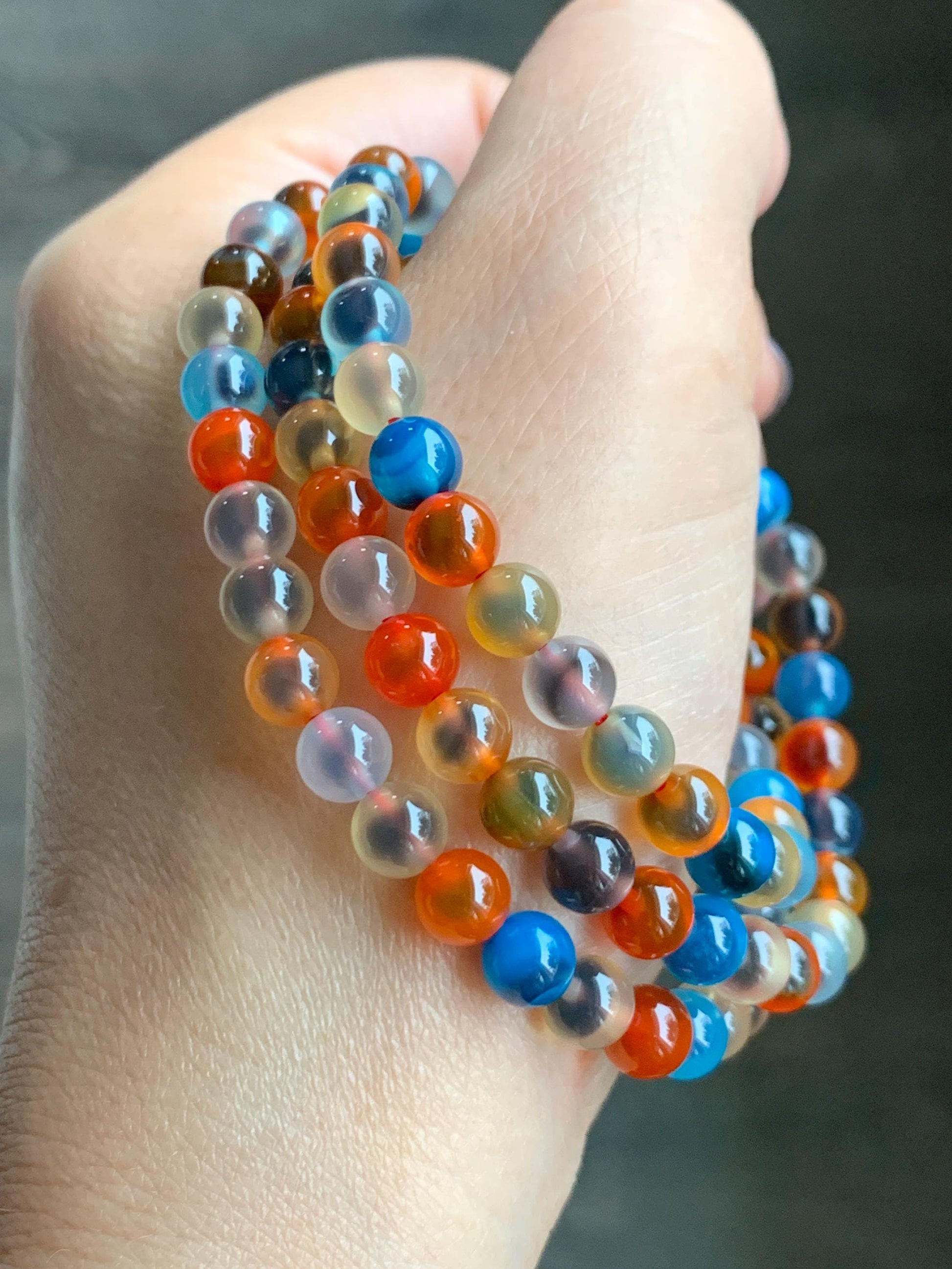 Certified Natural Multicolored Sugar Heart Candy Agate Beads Layered Beaded Bracelet 6mm 21” 28.87g 天然多宝糖心玛瑙圆珠手串 4110