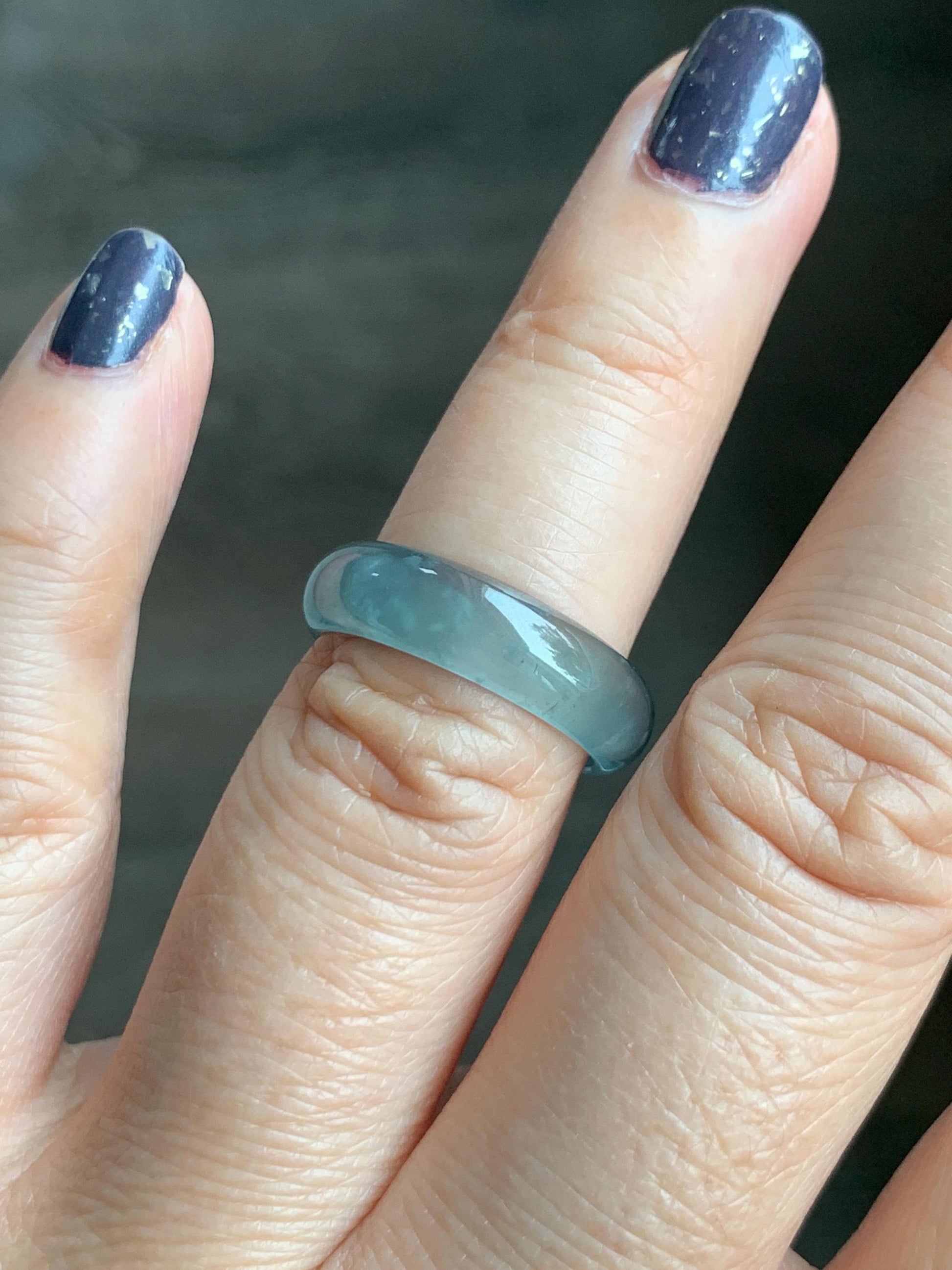 Natural Grade A Guatemalan Icy Highly Translucent Light Blue Wuji Jade Jadeite Band Ring Size 6.5 US 天然冰胶危淡蓝乌鸡翡翠戒圈 WWJ55C