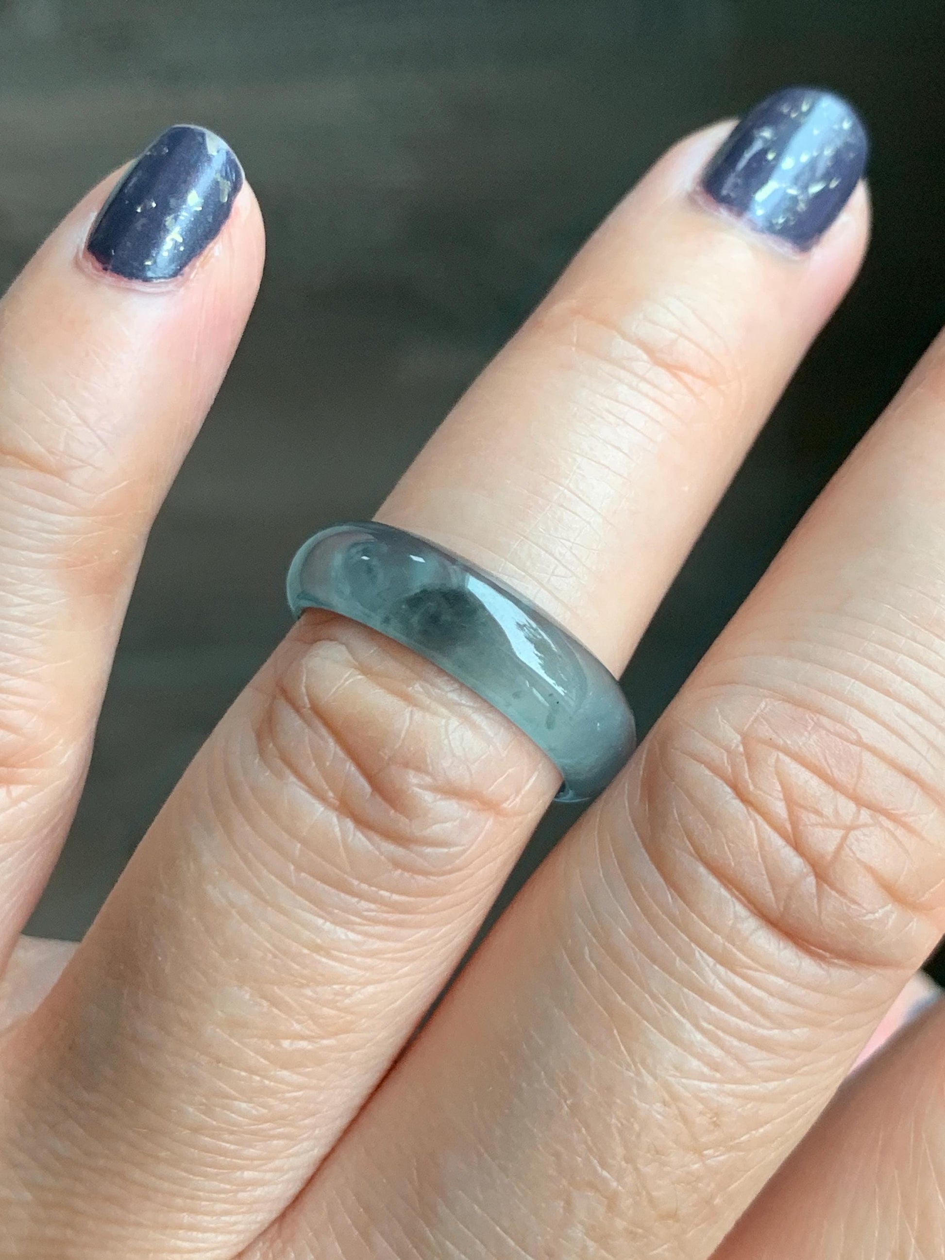 Natural Grade A Guatemalan Icy Highly Translucent Light Blue Wuji Jade Jadeite Band Ring Size 6.5 US 天然冰胶危淡蓝乌鸡翡翠戒圈 WWJ55C
