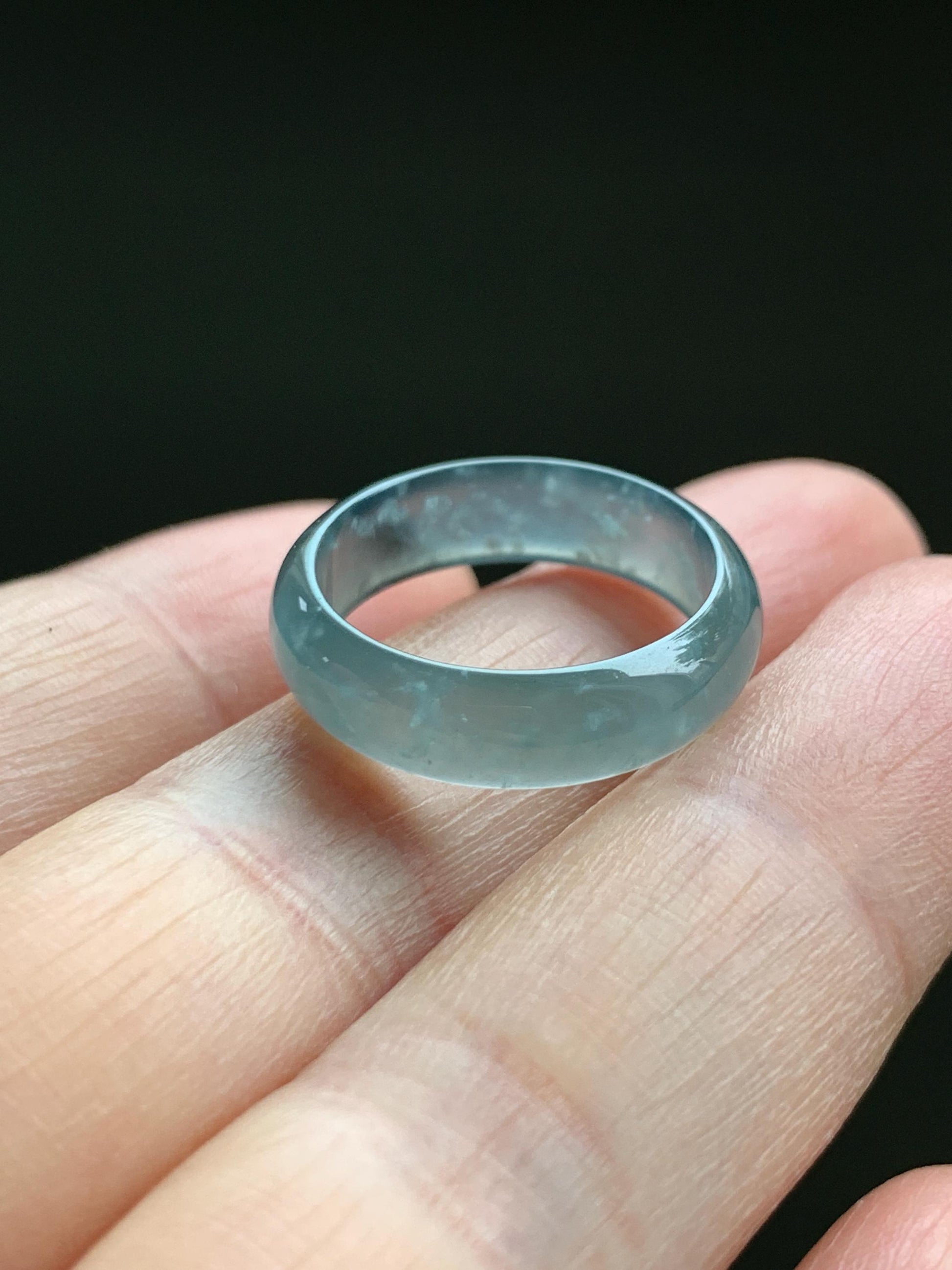 Natural Grade A Guatemalan Icy Highly Translucent Light Blue Wuji Jade Jadeite Band Ring Size 6.5 US 天然冰胶危淡蓝乌鸡翡翠戒圈 WWJ55C
