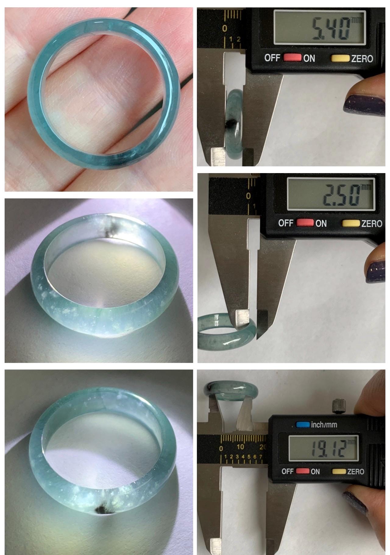 Natural Grade A Guatemalan Icy Highly Translucent Light Blue Wuji Jade Jadeite Band Ring Size 9 US 天然冰胶危淡蓝乌鸡翡翠戒圈 WWJ55B