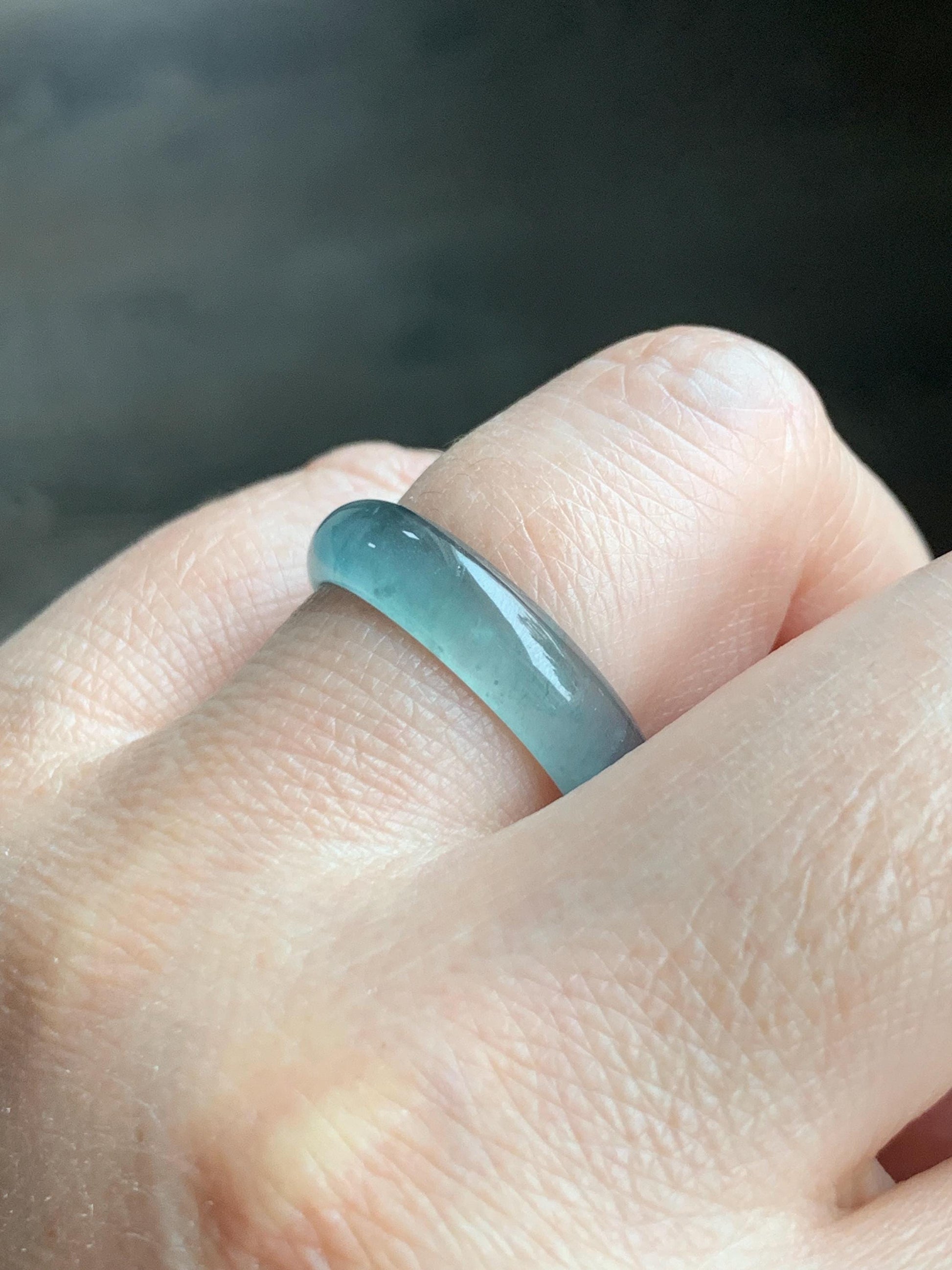 Natural Grade A Guatemalan Icy Highly Translucent Light Blue Wuji Jade Jadeite Band Ring Size 9 US 天然冰胶危淡蓝乌鸡翡翠戒圈 WWJ55B