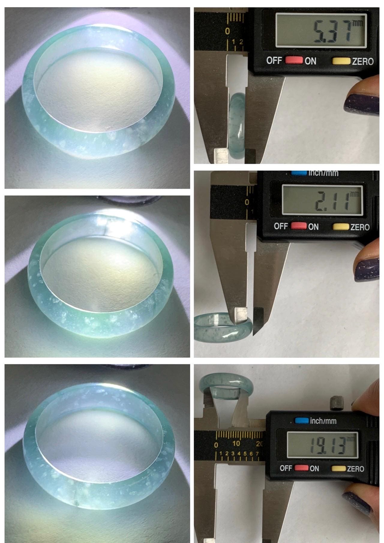 Natural Grade A Guatemalan Icy Highly Translucent Light Blue Wuji Jade Jadeite Band Ring Size 9 US 天然冰胶危淡蓝乌鸡翡翠戒圈 WWJ55A