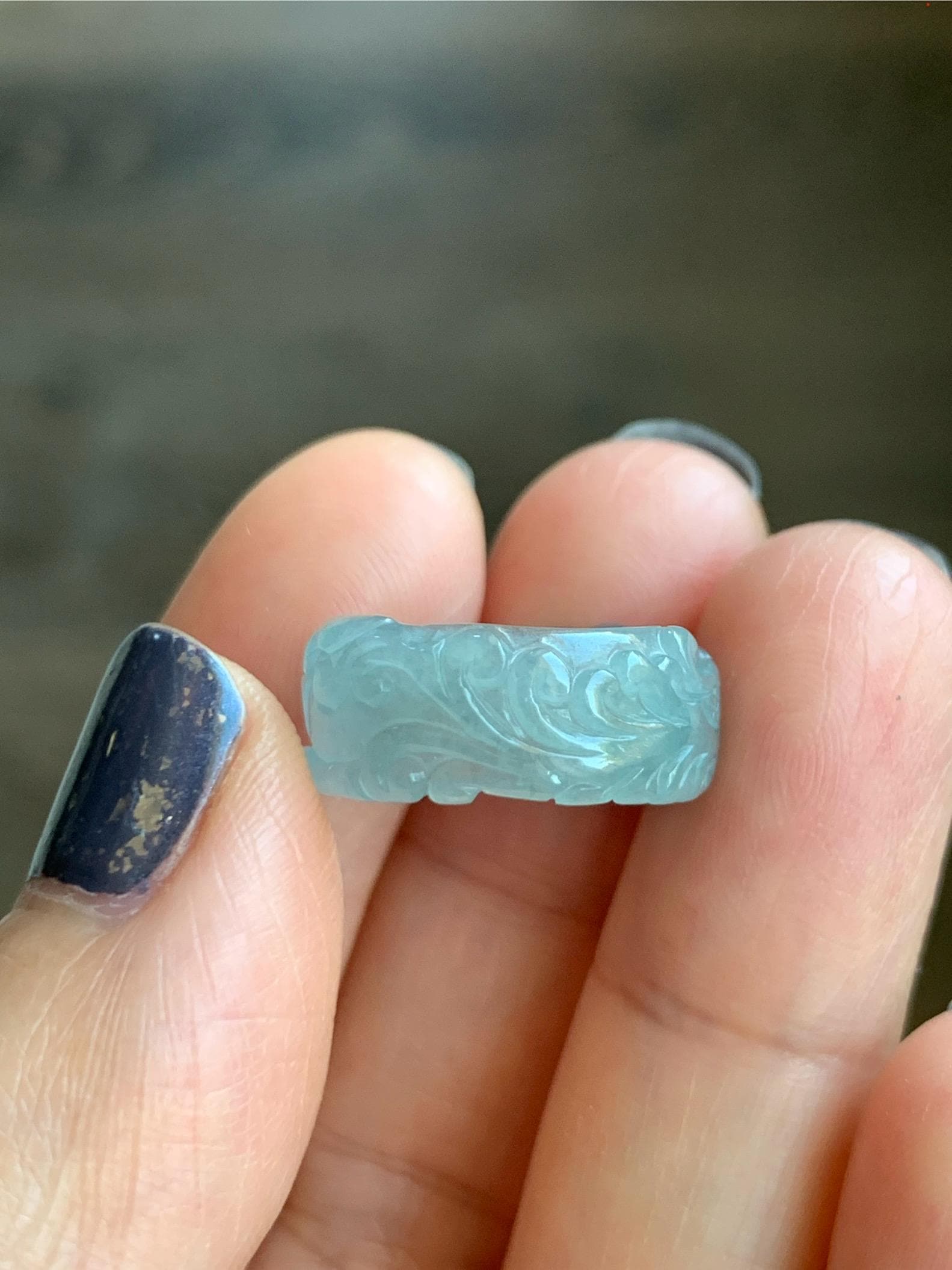 Natural Grade A Guatemalan Icy Highly Translucent Patel Blue Jade Jadeite Carved Phoenix Band Ring size 3.75 US 天然冰胶危淡蓝翡翠凤凰戒圈戒指跑环 QLFH-S