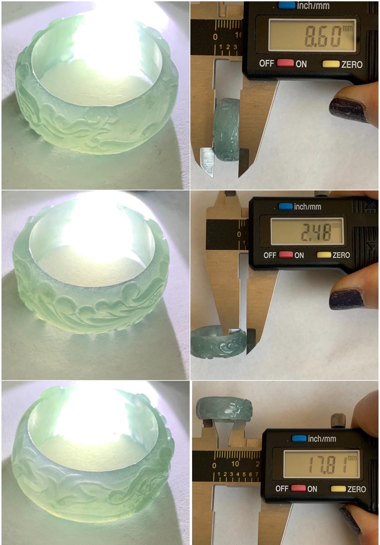 Natural Grade A Guatemalan Icy Highly Translucent Patel Blue Jade Jadeite Carved Phoenix Band Ring size 7.25 US 天然冰胶危淡蓝翡翠凤凰戒圈戒指 QLFH-L