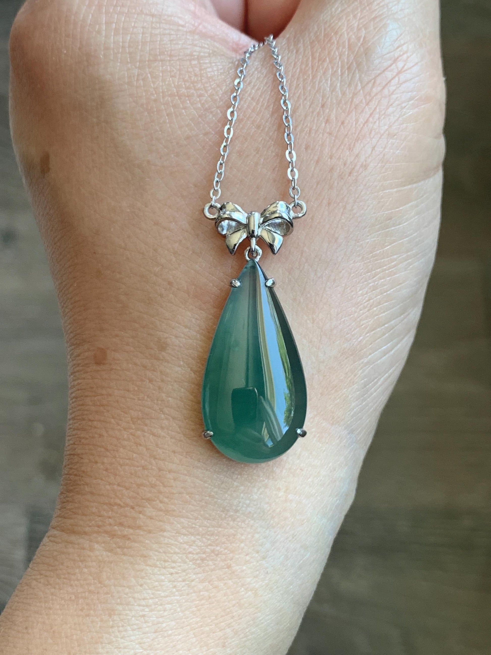 Certified Natural Guatemalan Icy Highly Translucent Teal Green Jadeite Teardrop Pendant Necklace Sterling Silver 16.75” 天然冰危蓝绿翡翠水滴锁骨链 9436