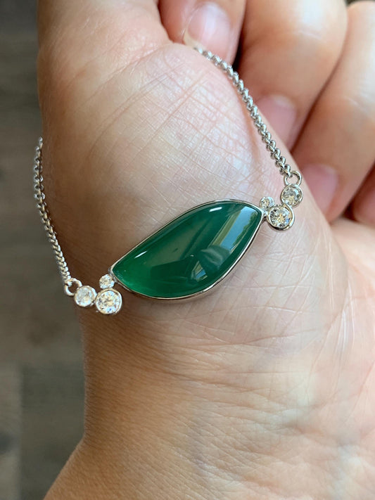 Certified Natural Grade A Guatemalan Icy Translucent Rich Green Jadeite Horse Eye Pendant Necklace Sterling Silver 19” 天然冰危绿翡翠马眼锁骨链 9460