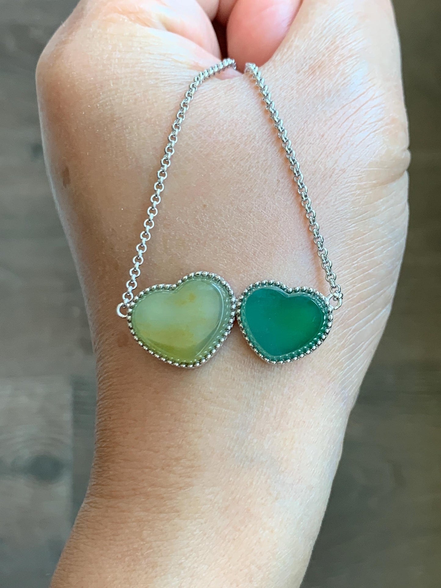 Certified Natural Guatemalan Icy Highly Translucent Yellow & Teal Green Jadeite Heart Pendant Necklace Sterling Silver 19” 天然冰危翡翠爱心锁骨链 9473