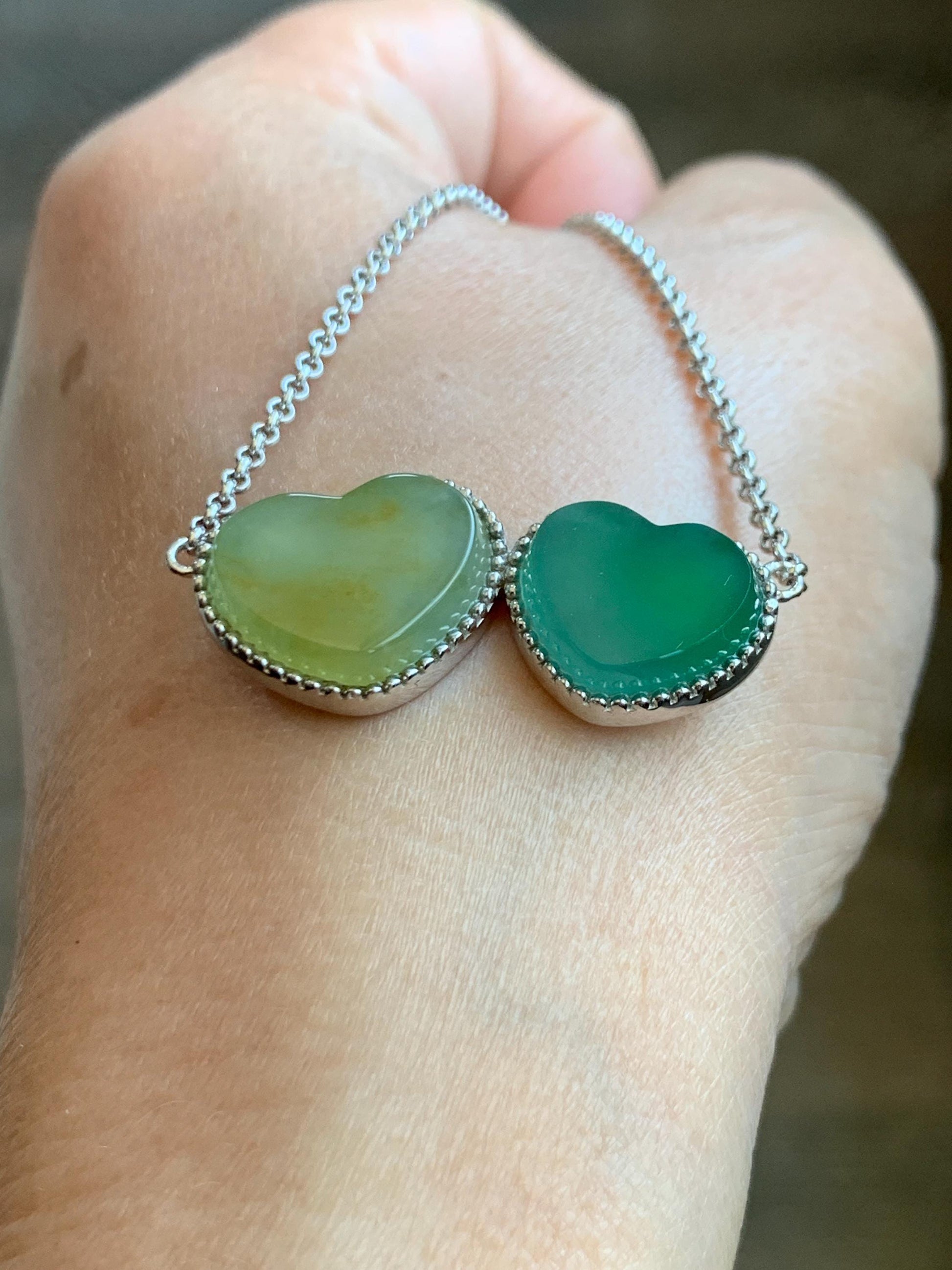 Certified Natural Guatemalan Icy Highly Translucent Yellow & Teal Green Jadeite Heart Pendant Necklace Sterling Silver 19” 天然冰危翡翠爱心锁骨链 9473