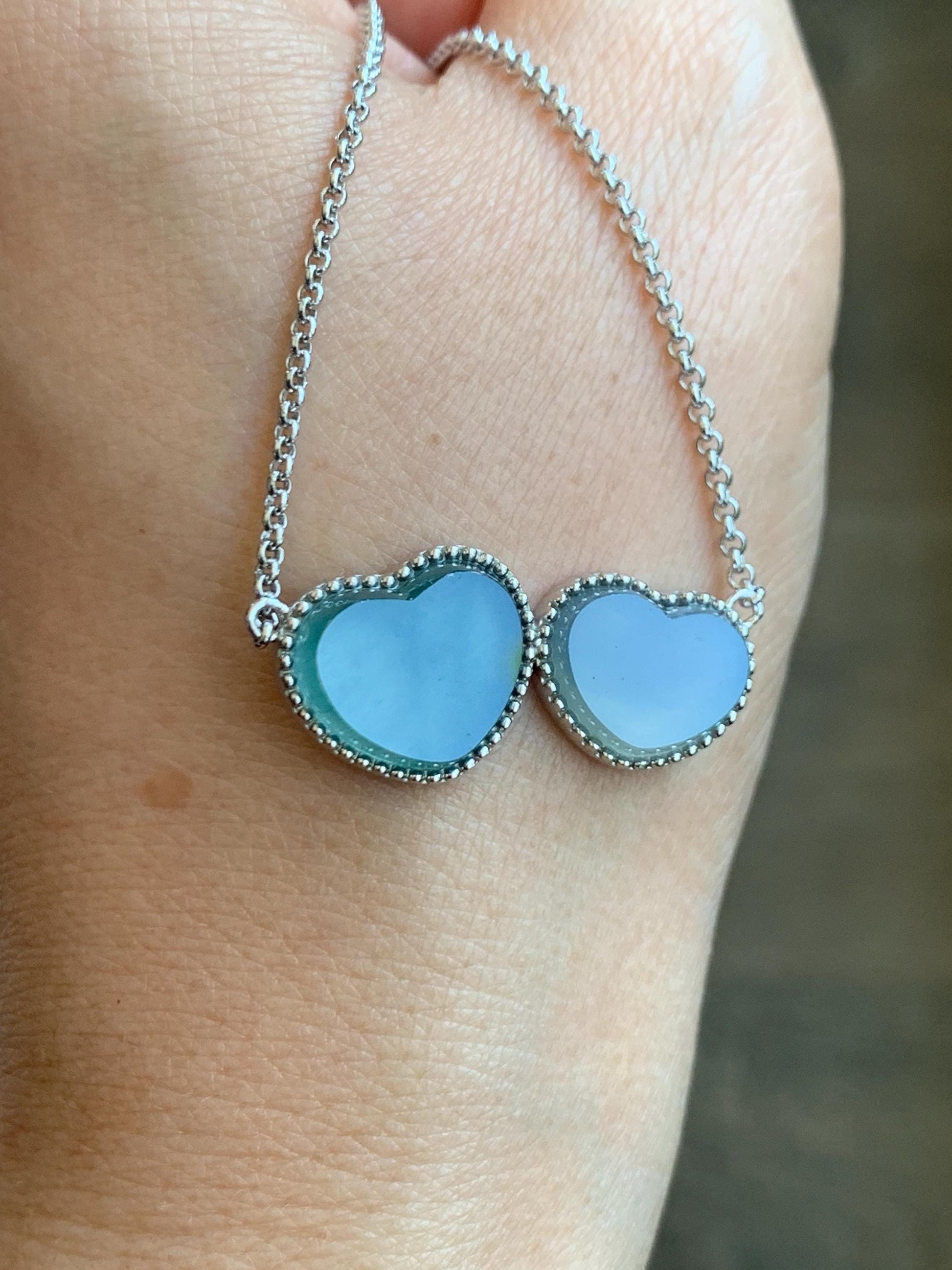 Certified Natural Guatemalan Icy Highly Translucent Teal Blue Pastel Blue Jadeite Heart Pendant Necklace Sterling Silver 天然冰危翡翠爱心锁骨链 9471