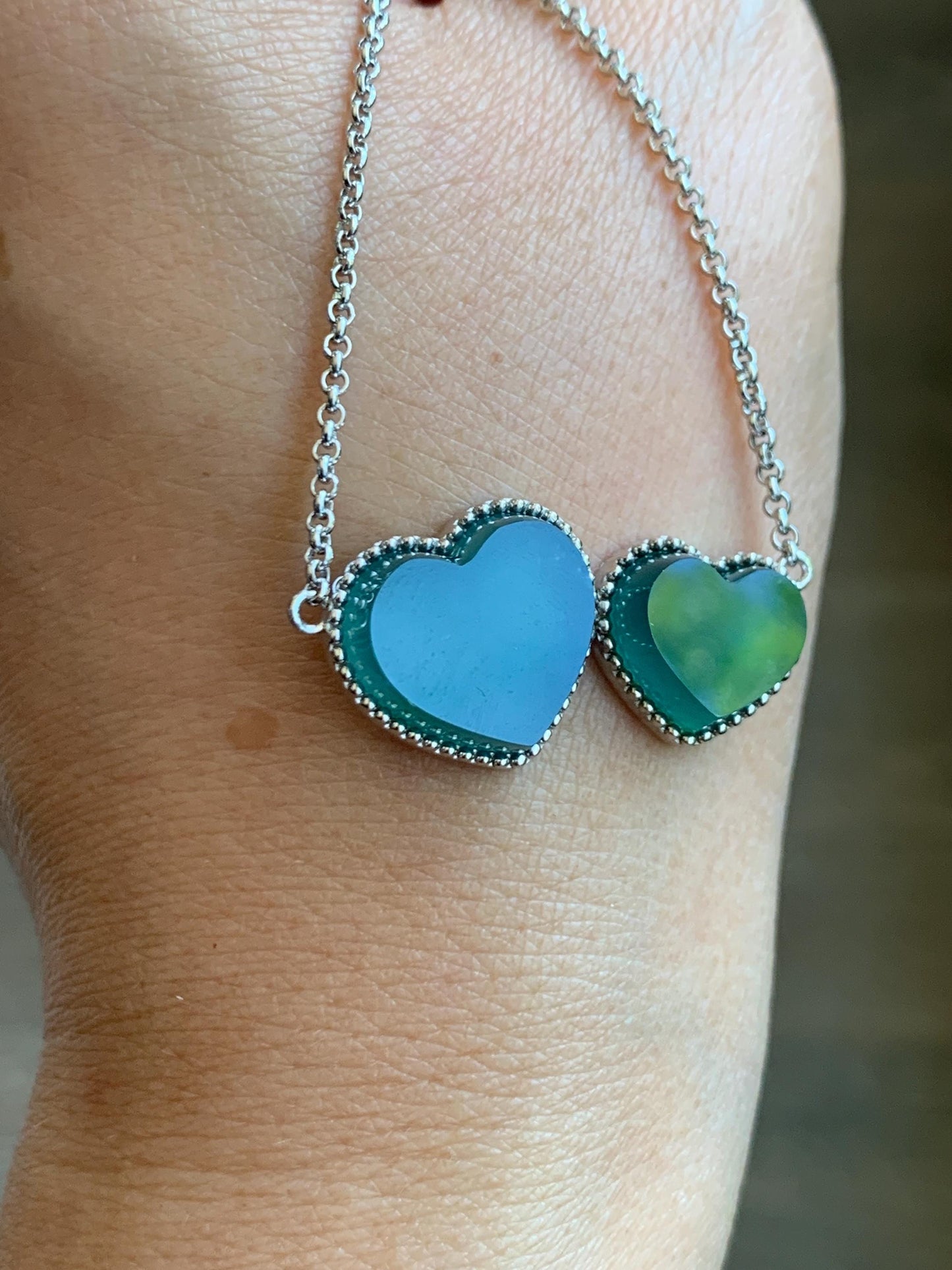 Certified Natural Guatemalan Icy Highly Translucent Dark Teal Blue Jadeite Heart Pendant Necklace Sterling Silver 19” 天然冰危蓝翡翠爱心锁骨链 9469