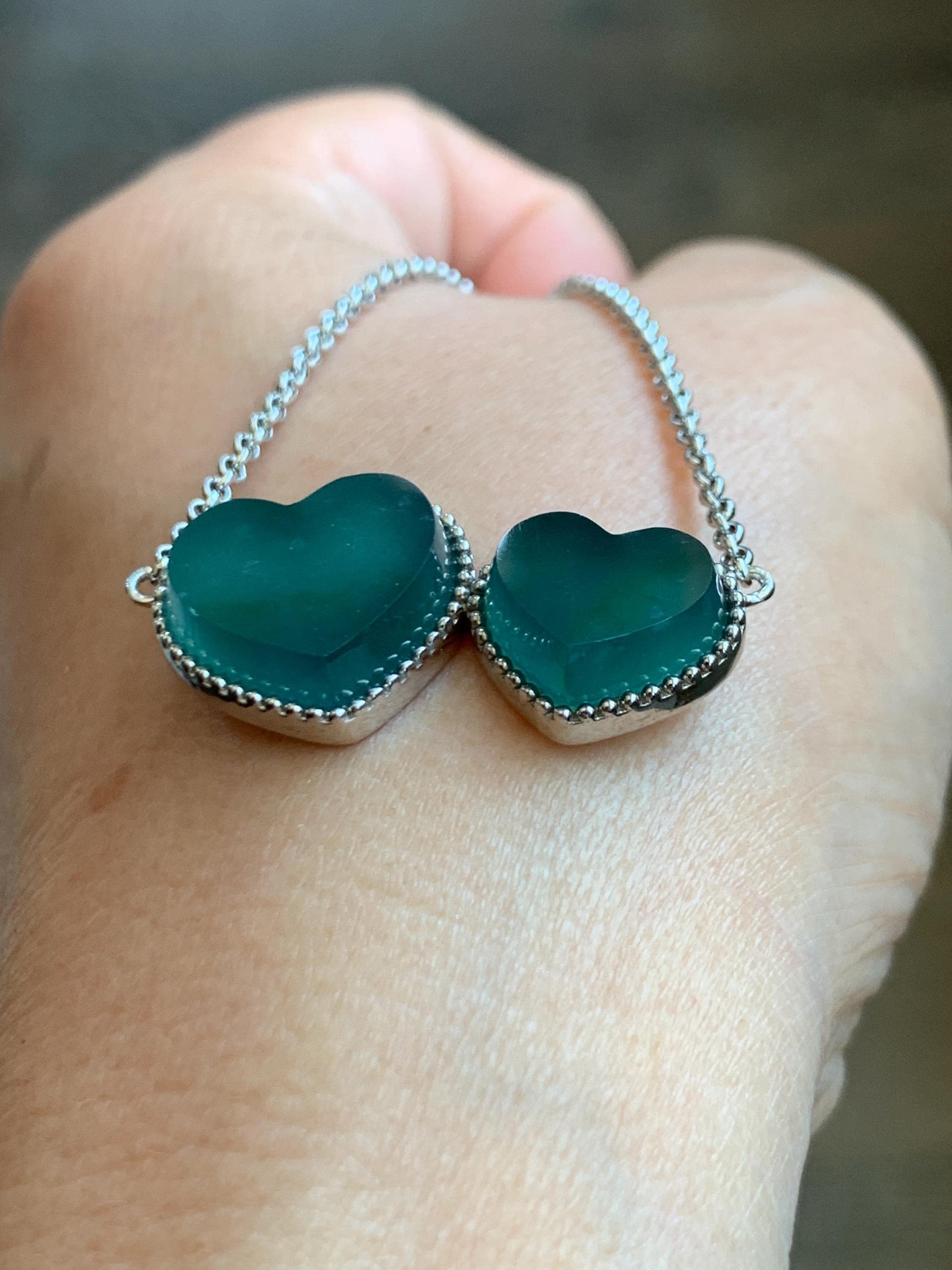 Certified Natural Guatemalan Icy Highly Translucent Dark Teal Blue Jadeite Heart Pendant Necklace Sterling Silver 19” 天然冰危蓝翡翠爱心锁骨链 9469