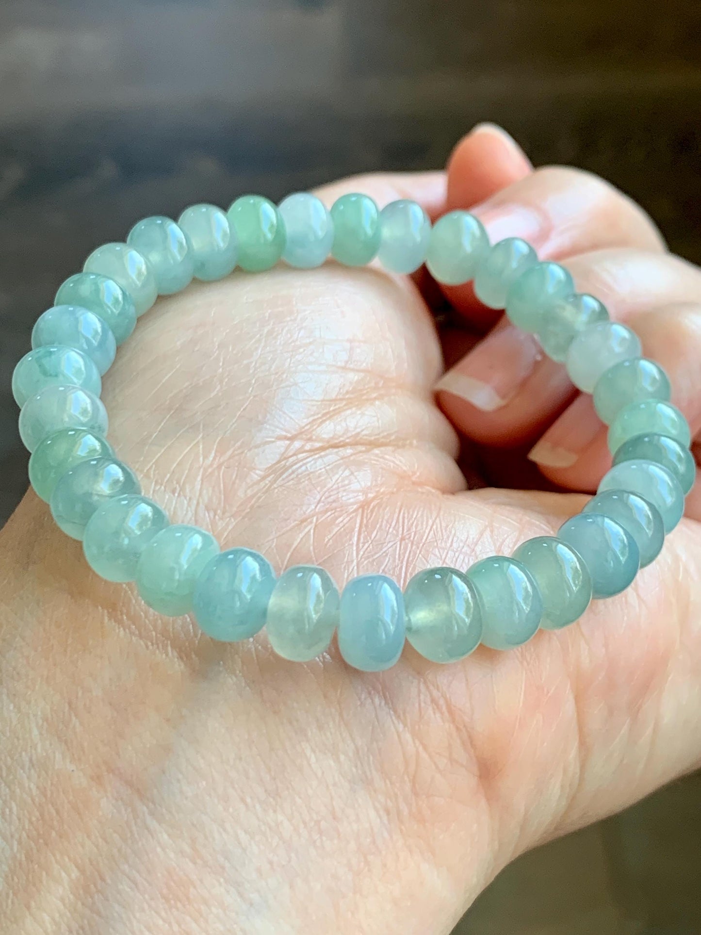 Natural Grade A Icy Highly Translucent Gelatinous Multicolored Jade Jadeite Drum Beads Beaded Bracelet 6.5" 21g 天然冰多宝翡翠鼓珠手串 QSD150