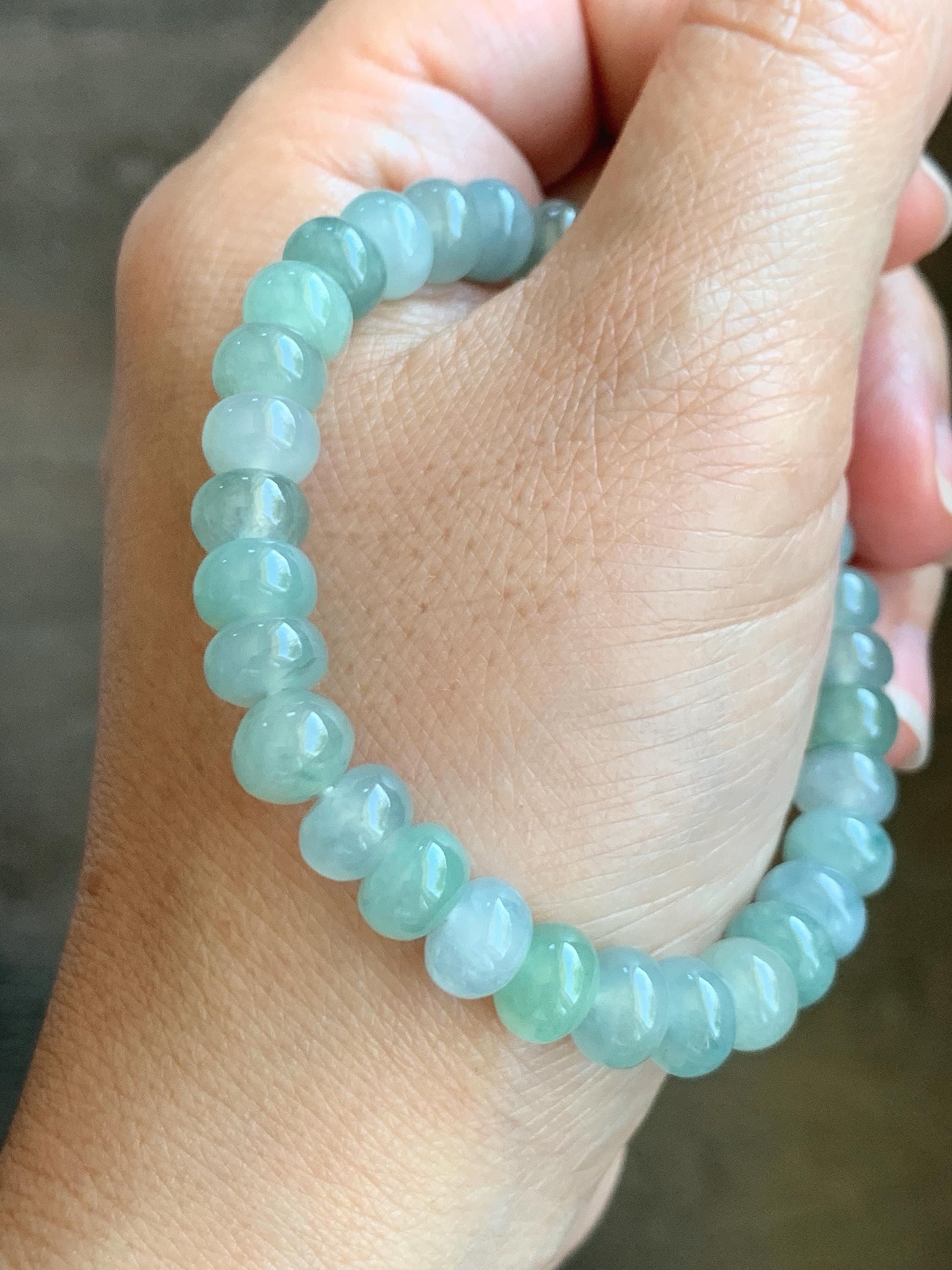 Natural Grade A Icy Highly Translucent Gelatinous Multicolored Jade Jadeite Drum Beads Beaded Bracelet 6.5" 21g 天然冰多宝翡翠鼓珠手串 QSD150