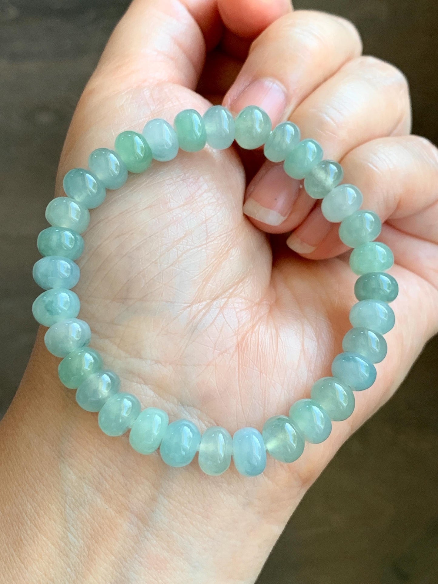 Natural Grade A Icy Highly Translucent Gelatinous Multicolored Jade Jadeite Drum Beads Beaded Bracelet 6.5" 21g 天然冰多宝翡翠鼓珠手串 QSD150