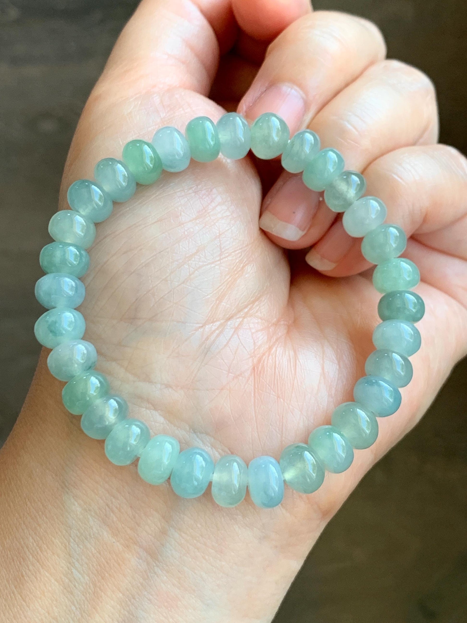 Natural Grade A Icy Highly Translucent Gelatinous Multicolored Jade Jadeite Drum Beads Beaded Bracelet 6.5" 21g 天然冰多宝翡翠鼓珠手串 QSD150
